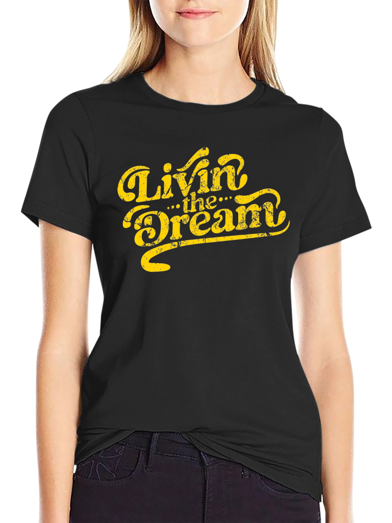 Livin the Dream Graphic Tee - Black Cotton T-Shirt
