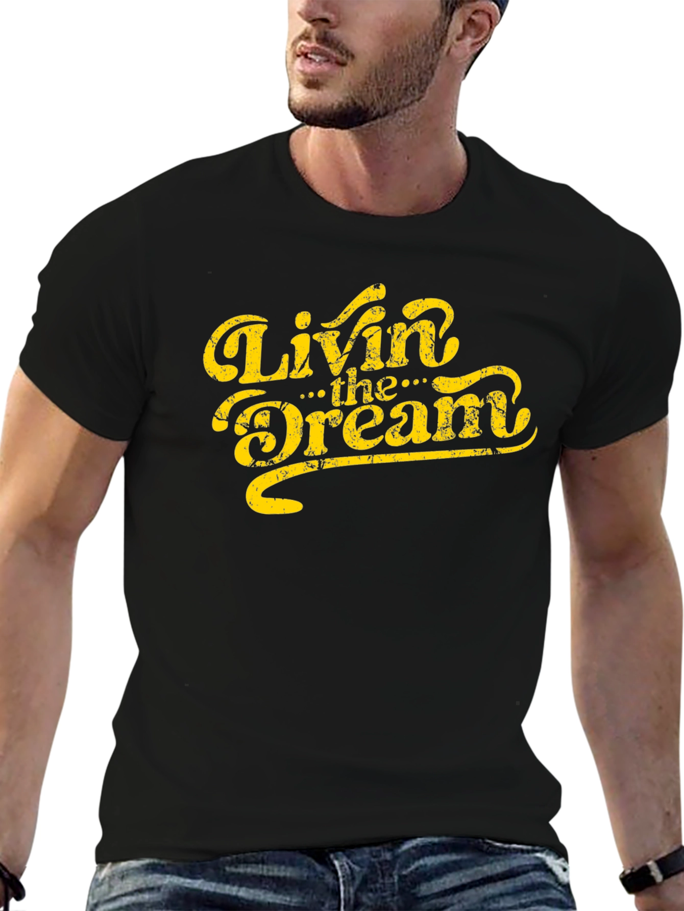 Livin the Dream Graphic Tee - Black Cotton T-Shirt