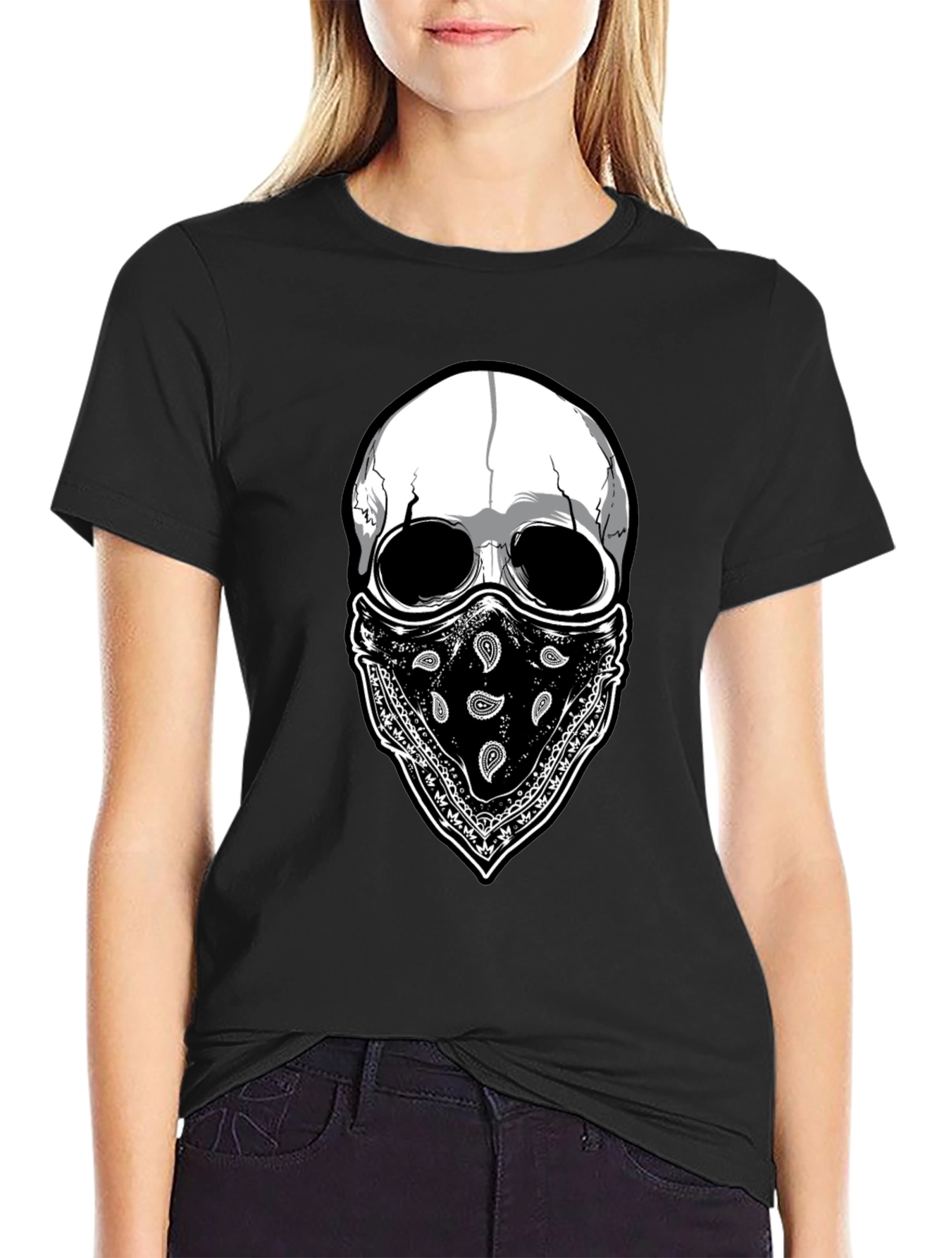 Skull Bandana Graphic T-Shirt - Black