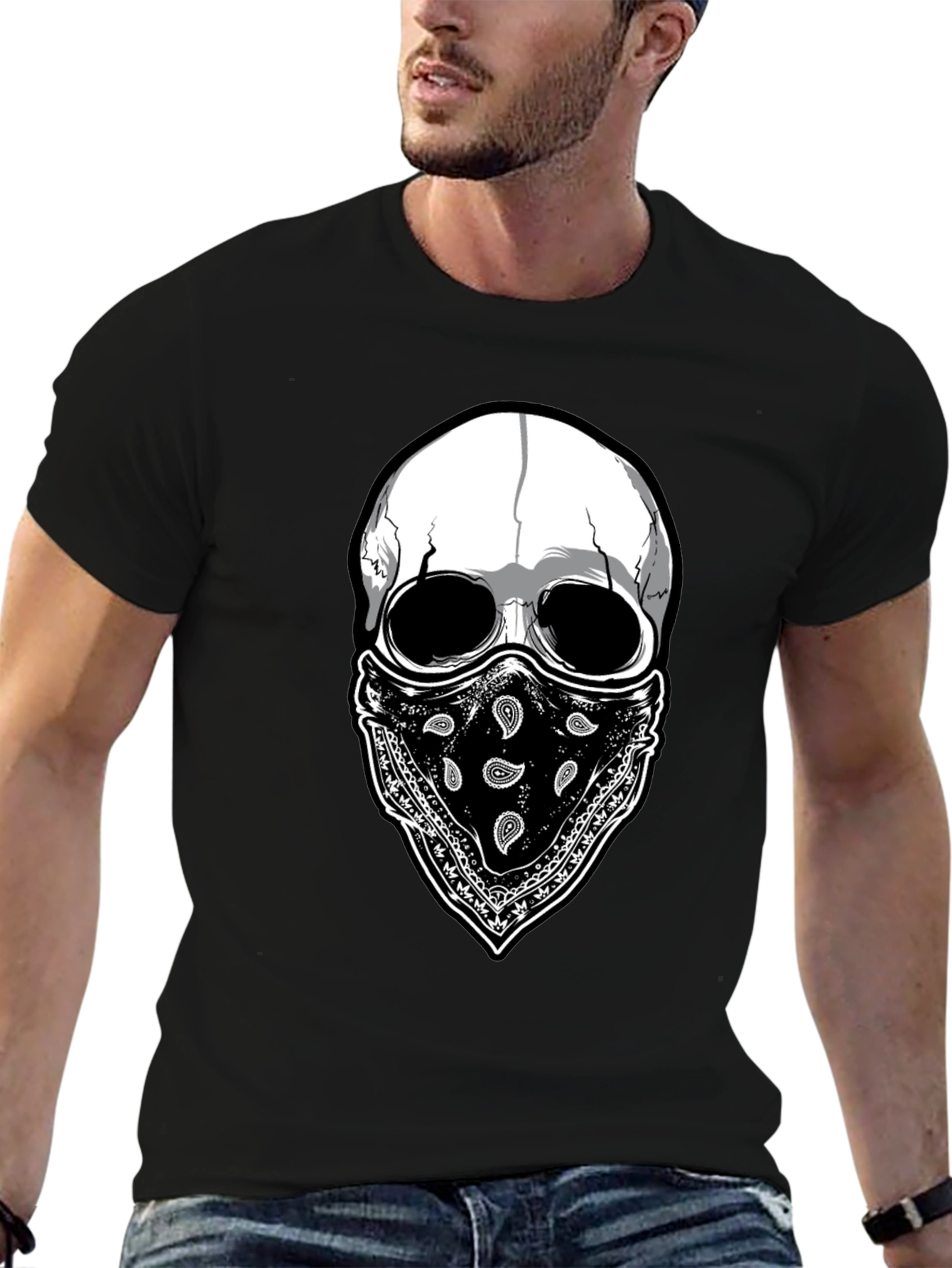 Skull Bandana Graphic T-Shirt - Black