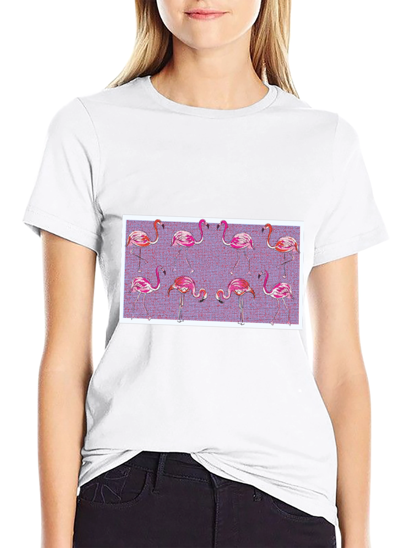 Flamingo Pattern Black T-Shirt