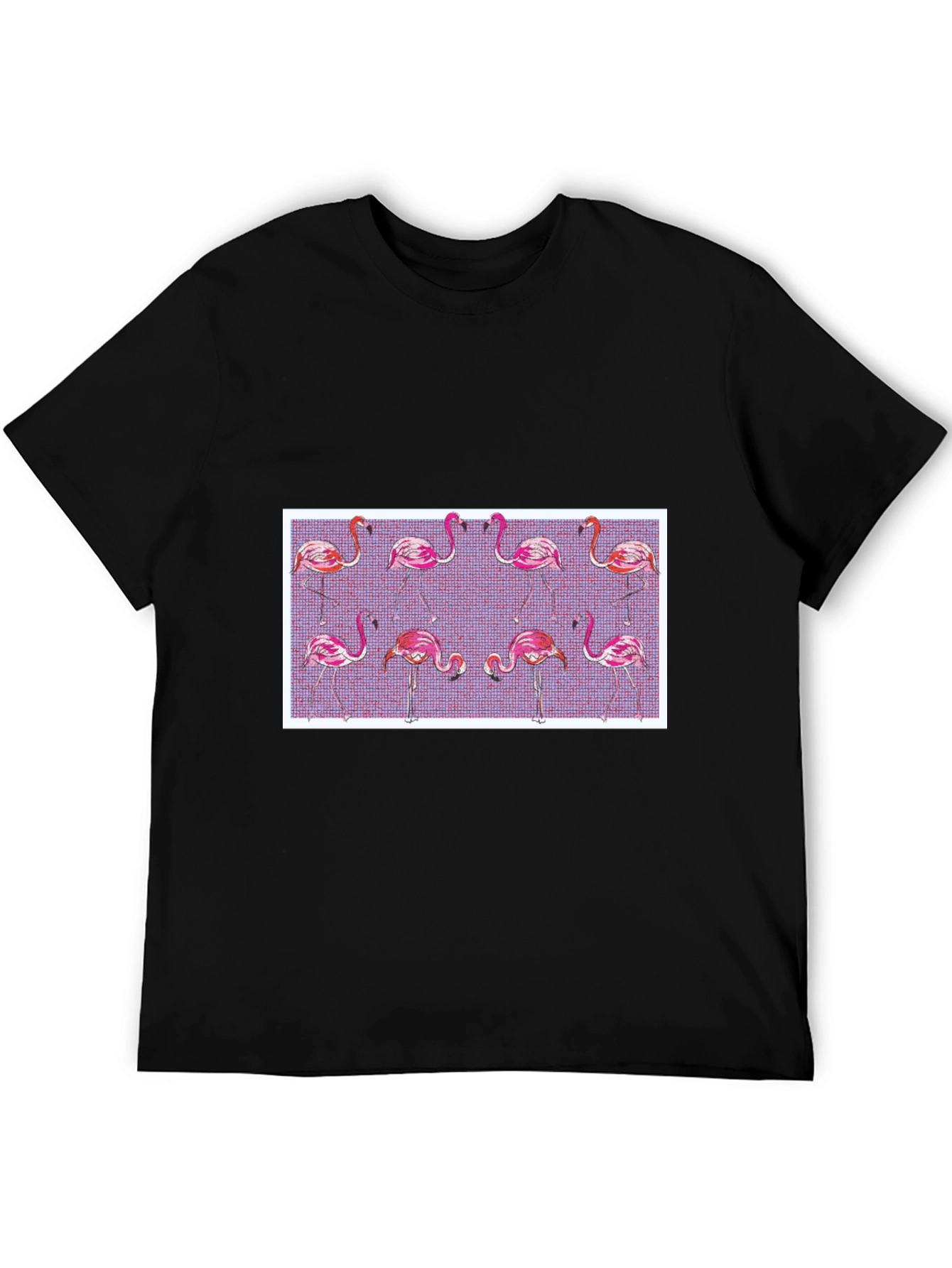 Flamingo Pattern Black T-Shirt