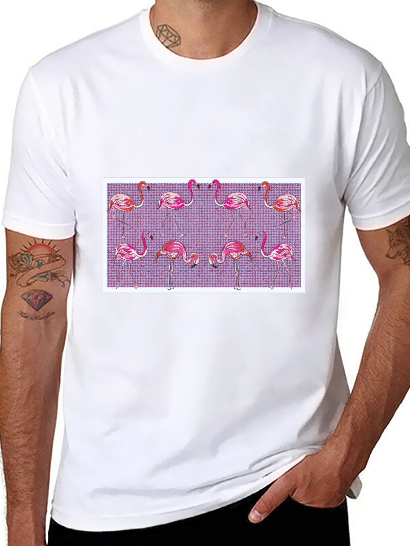 Flamingo Pattern Black T-Shirt