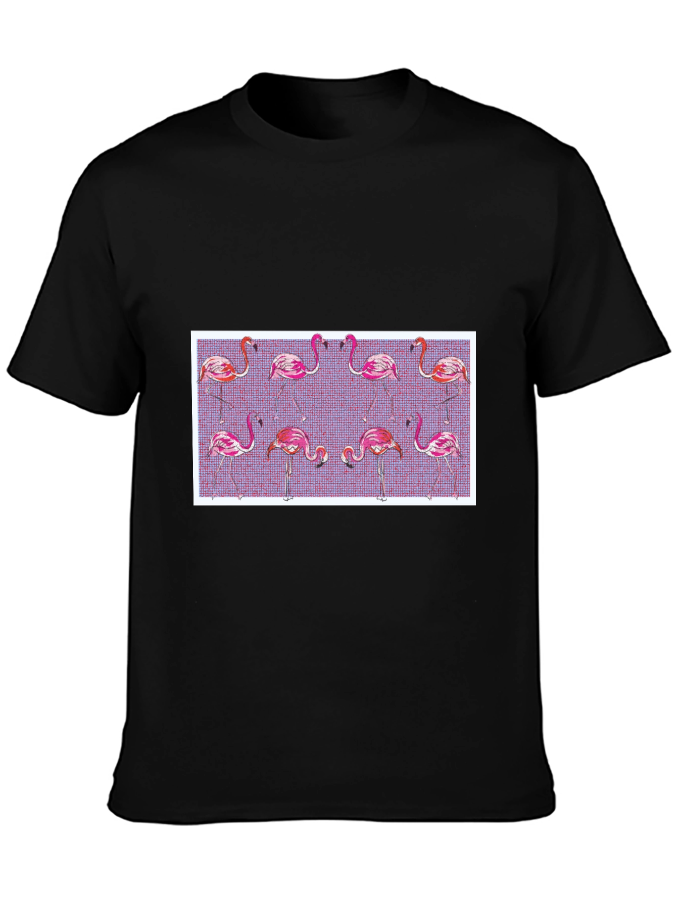 Flamingo Pattern Black T-Shirt
