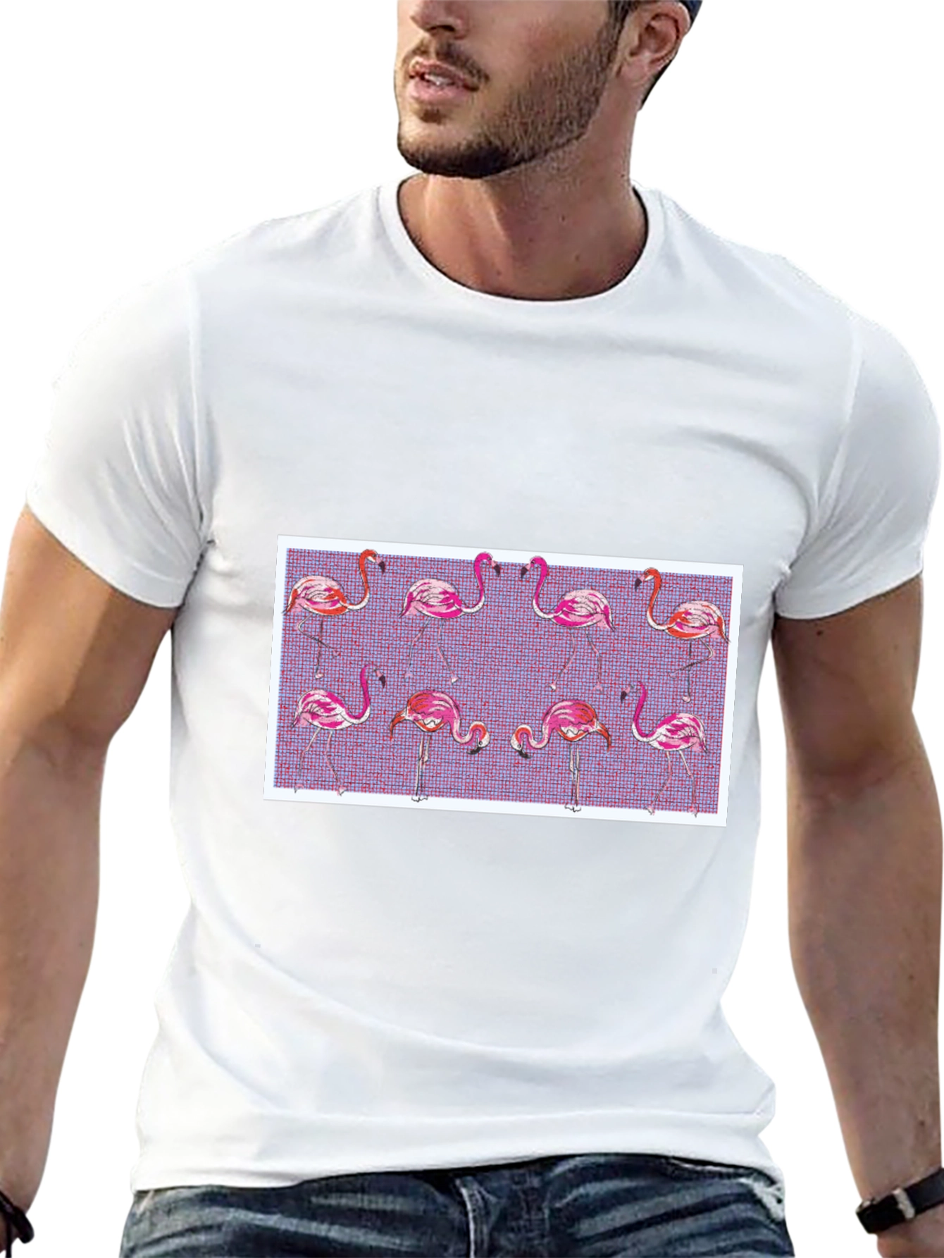 Flamingo Pattern Black T-Shirt