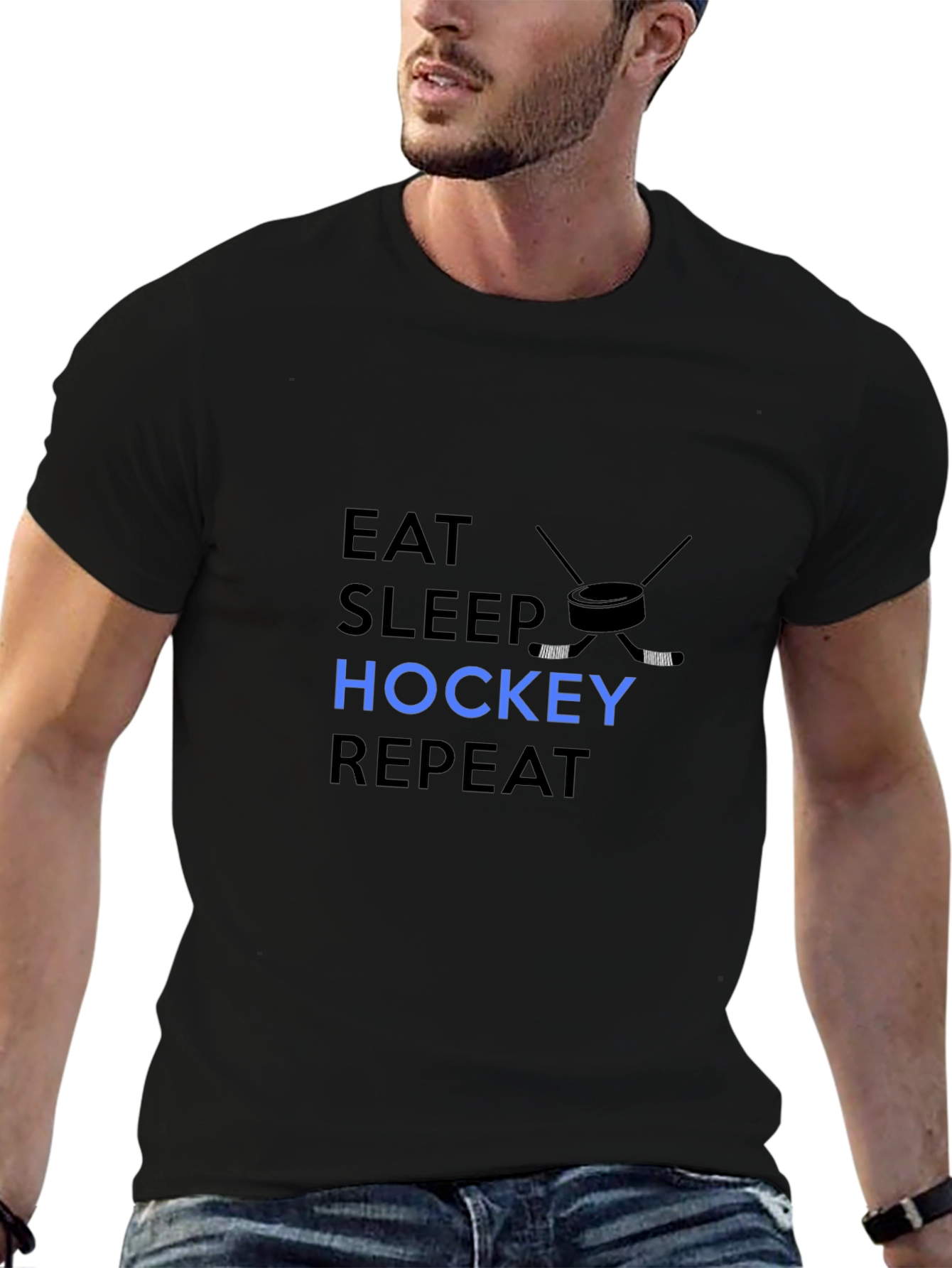 Eat Sleep Hockey Repeat - Mens Black T-Shirt
