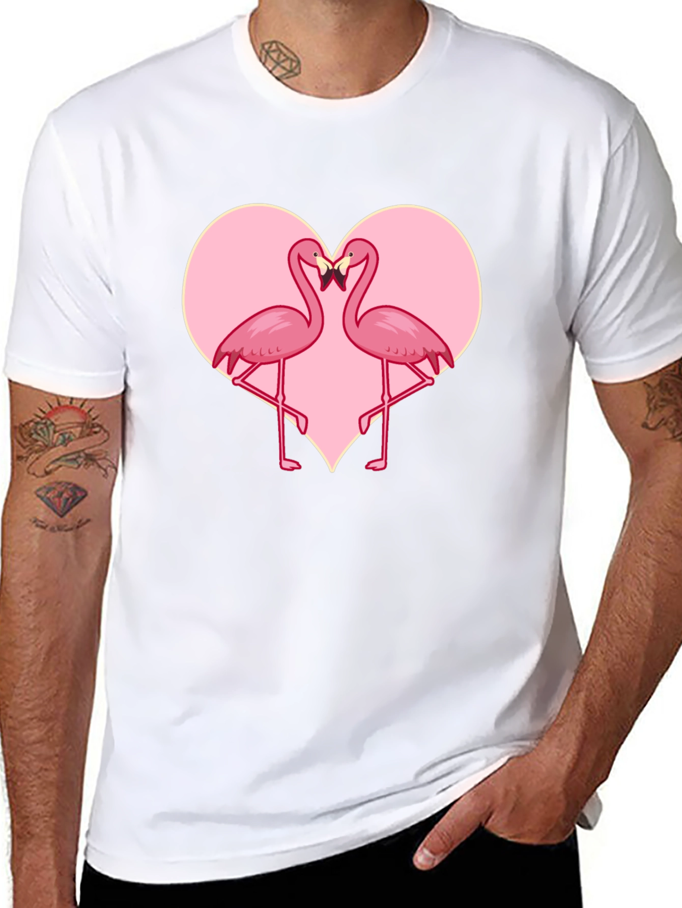 Flamingo Heart Graphic Tee - Black Cotton Blend