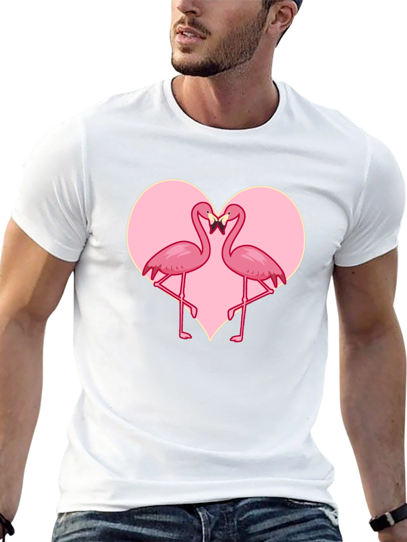 Flamingo Heart Graphic Tee - Black Cotton Blend