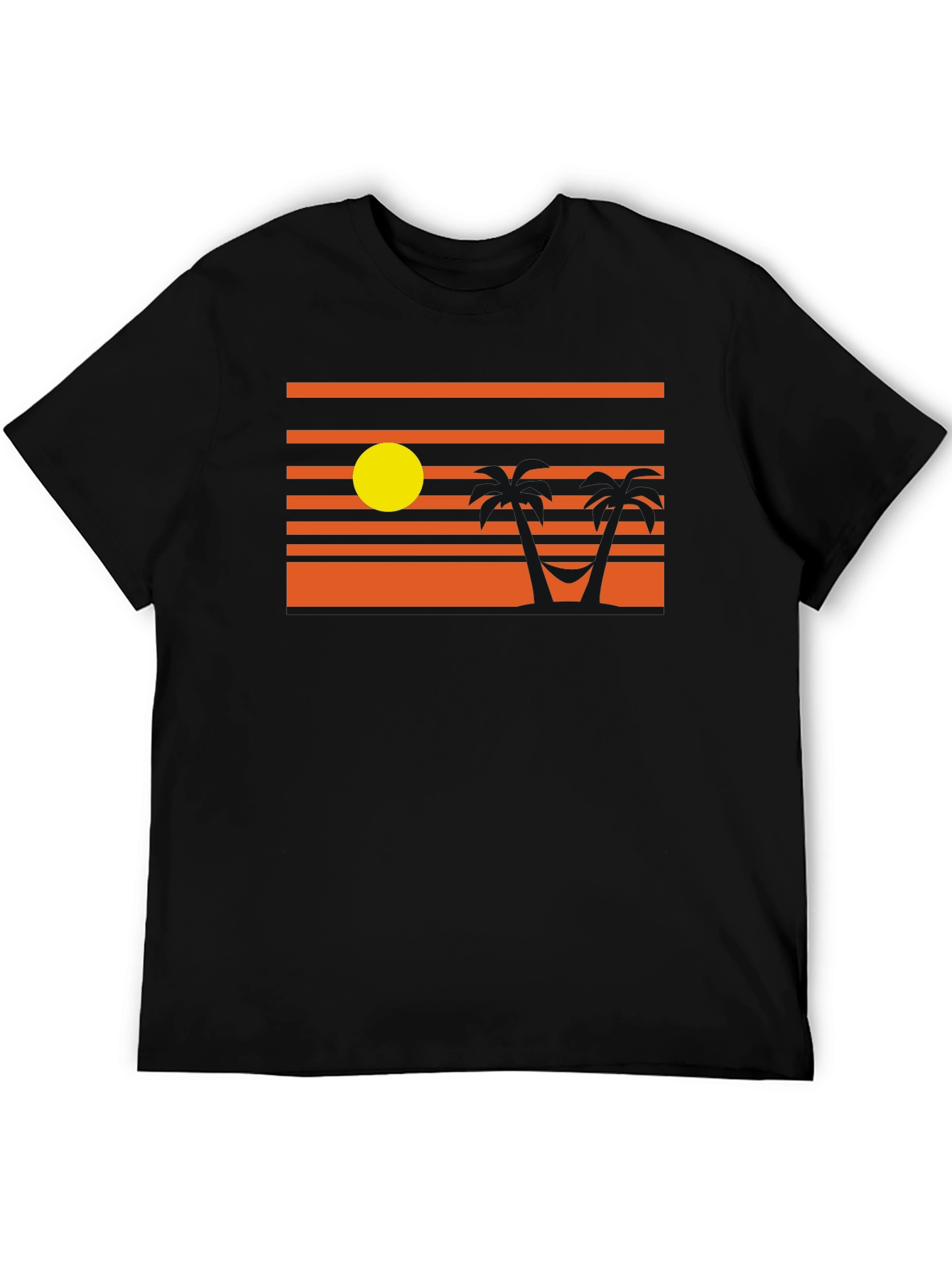 Sunset Beach T-Shirt - Relaxed Palm Tree Hammock Design