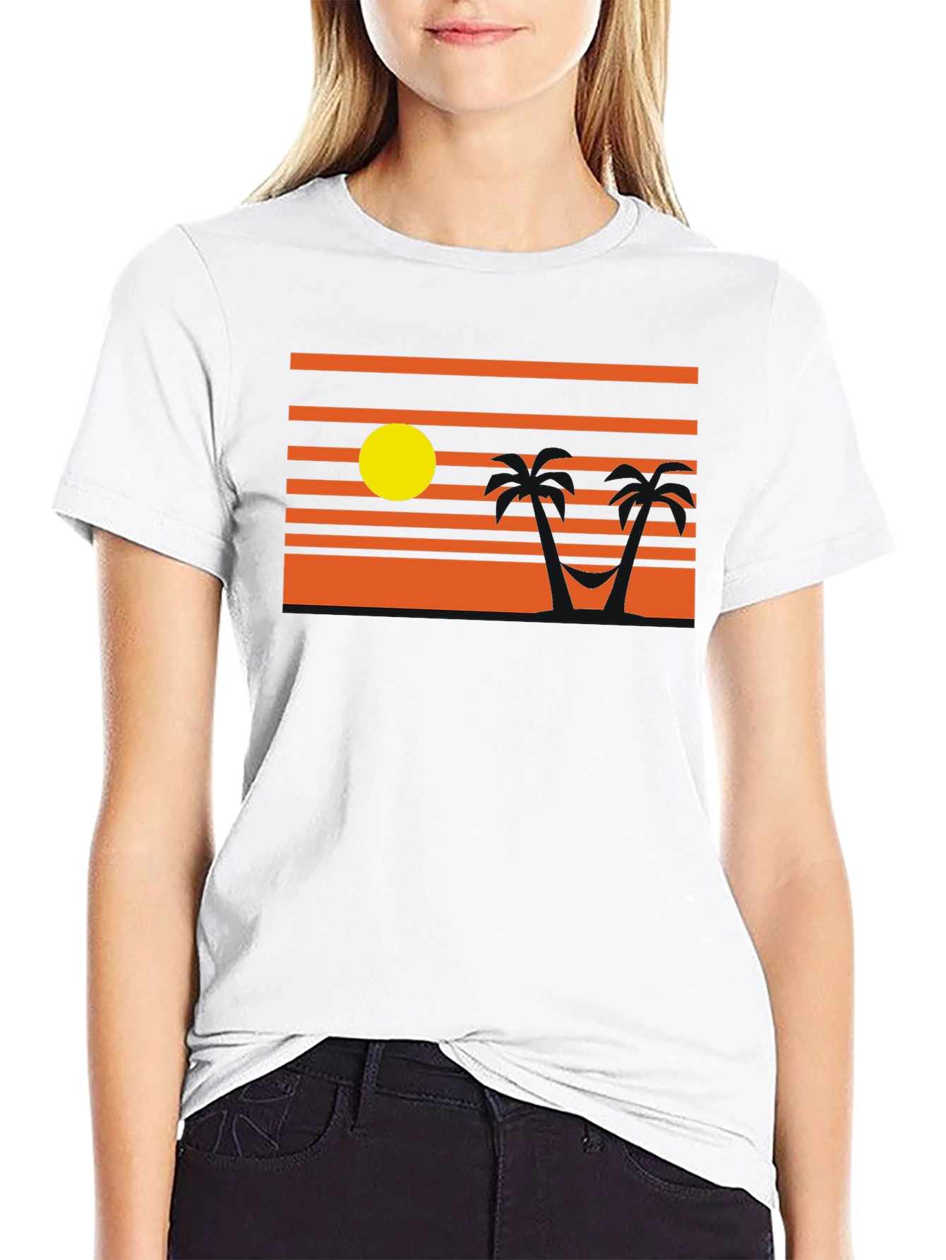 Sunset Beach T-Shirt - Relaxed Palm Tree Hammock Design