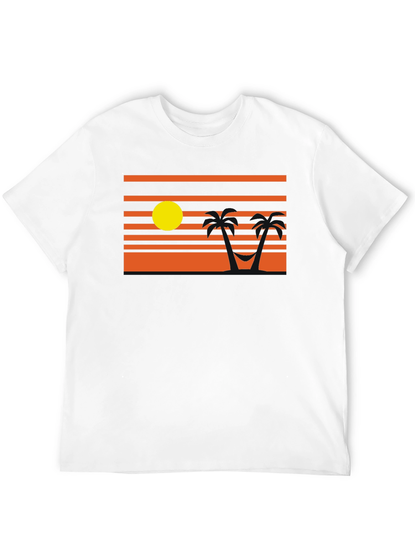 Sunset Beach T-Shirt - Relaxed Palm Tree Hammock Design