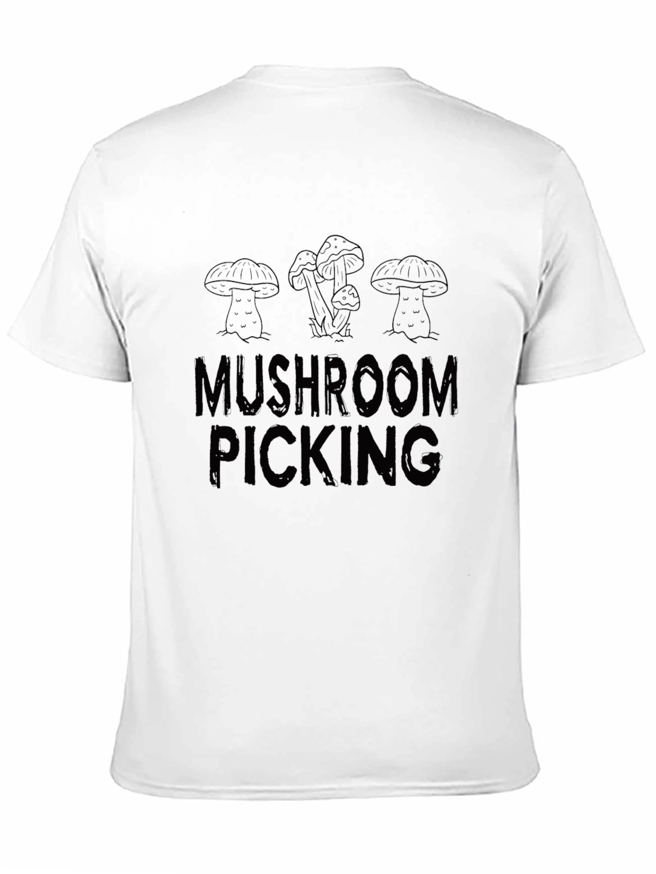 Mushroom Picking Graphic Tee - Black Cotton Casual Shirt