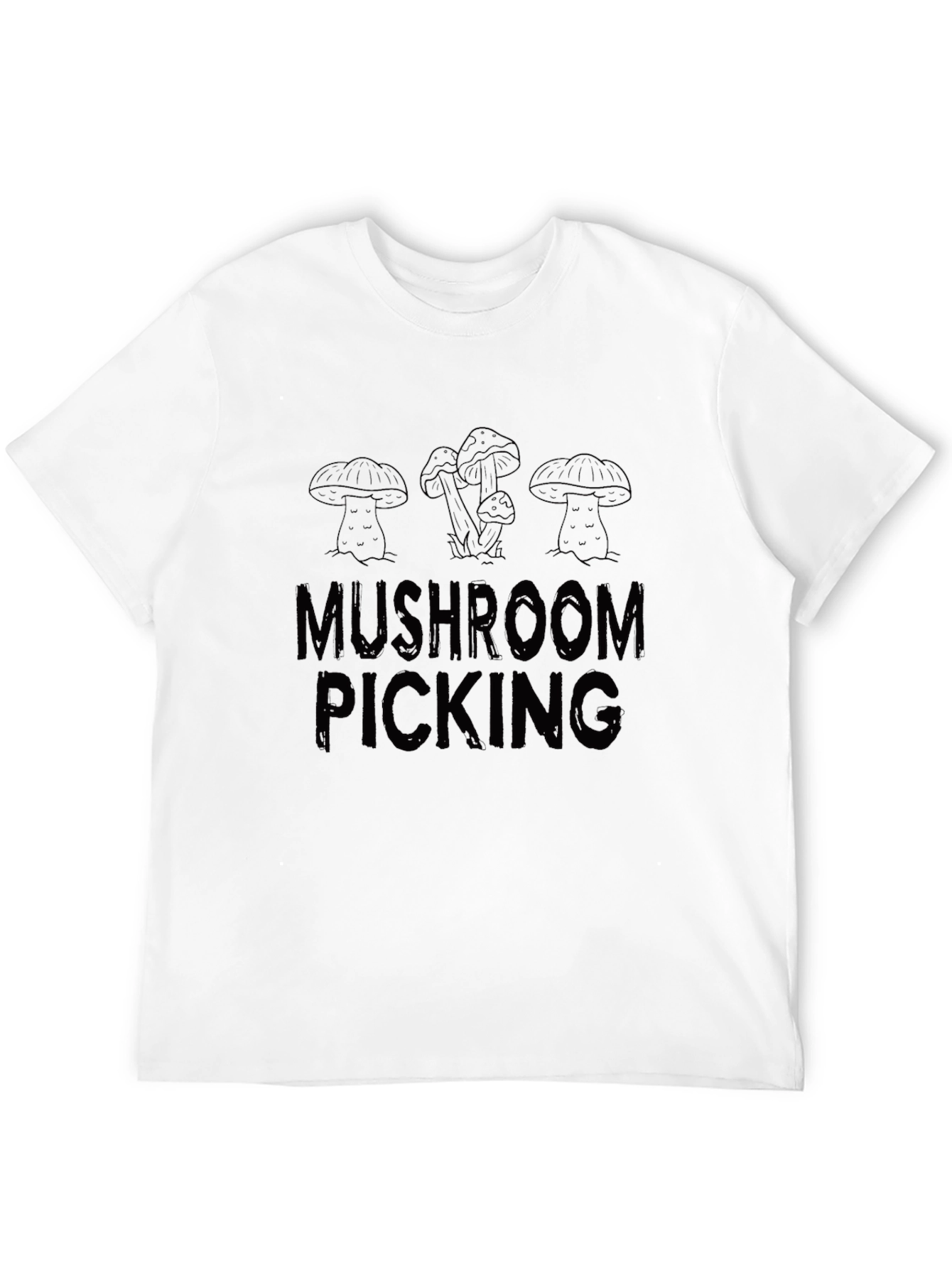 Mushroom Picking Graphic Tee - Black Cotton Casual Shirt