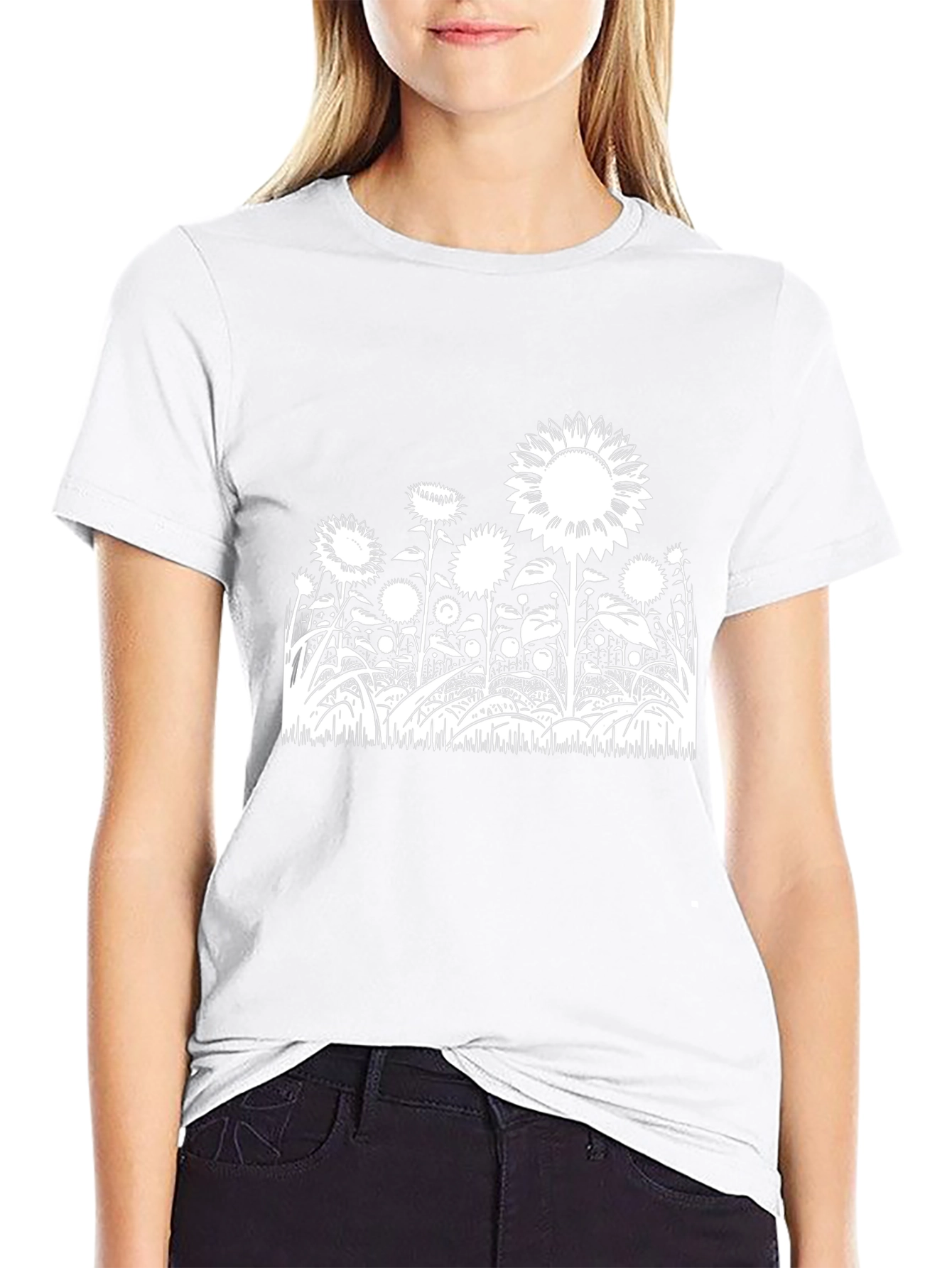 Sunflower Field Graphic Tee - Black Cotton