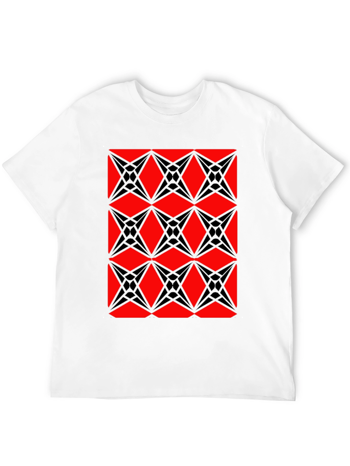 Geometric Starburst Pattern T-Shirt - Red & Black
