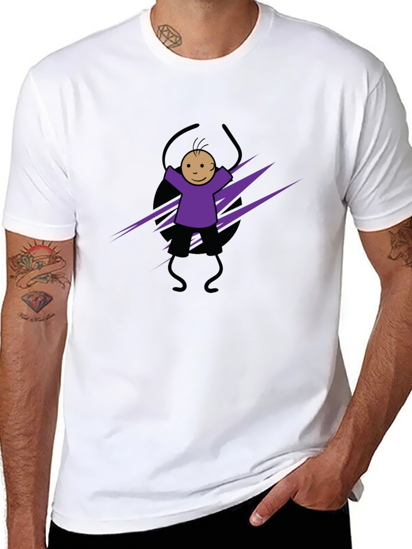 Fun Cartoon Character Graphic Tee - Black