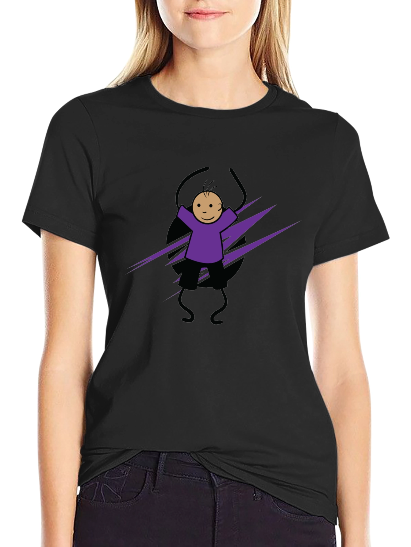 Fun Cartoon Character Graphic Tee - Black
