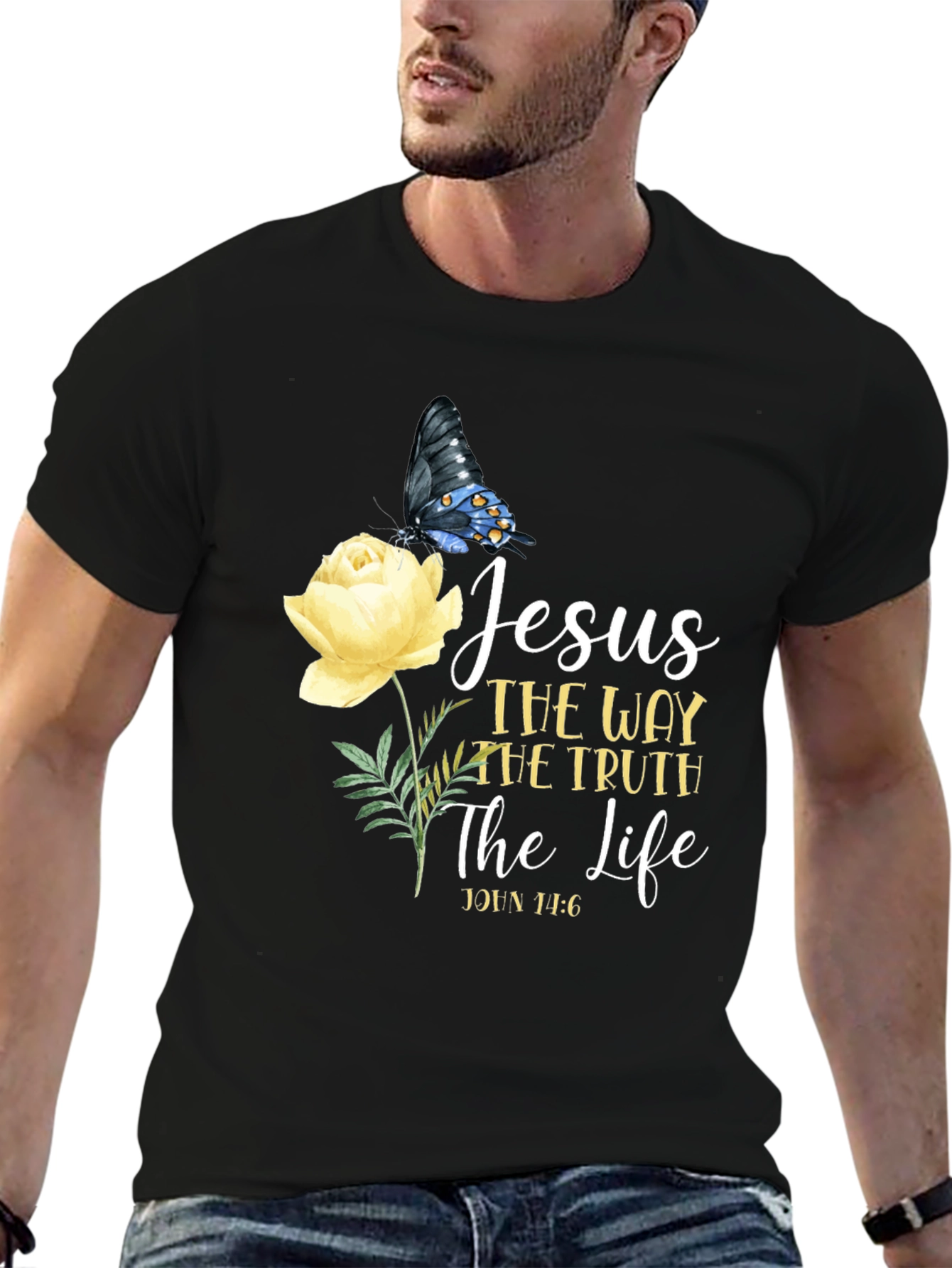 Jesus Way Truth Life T-Shirt Butterfly Rose Graphic