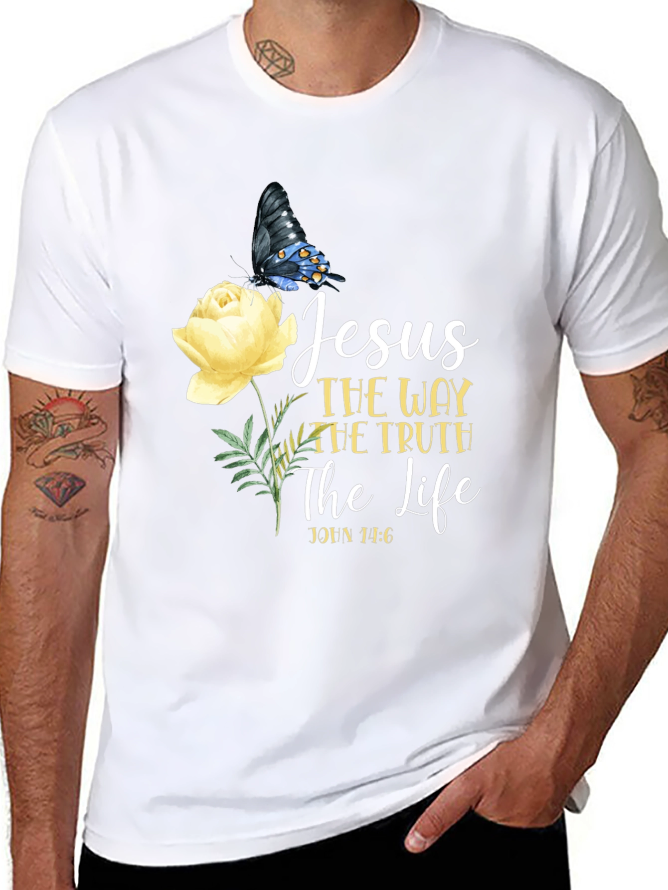 Jesus Way Truth Life T-Shirt Butterfly Rose Graphic