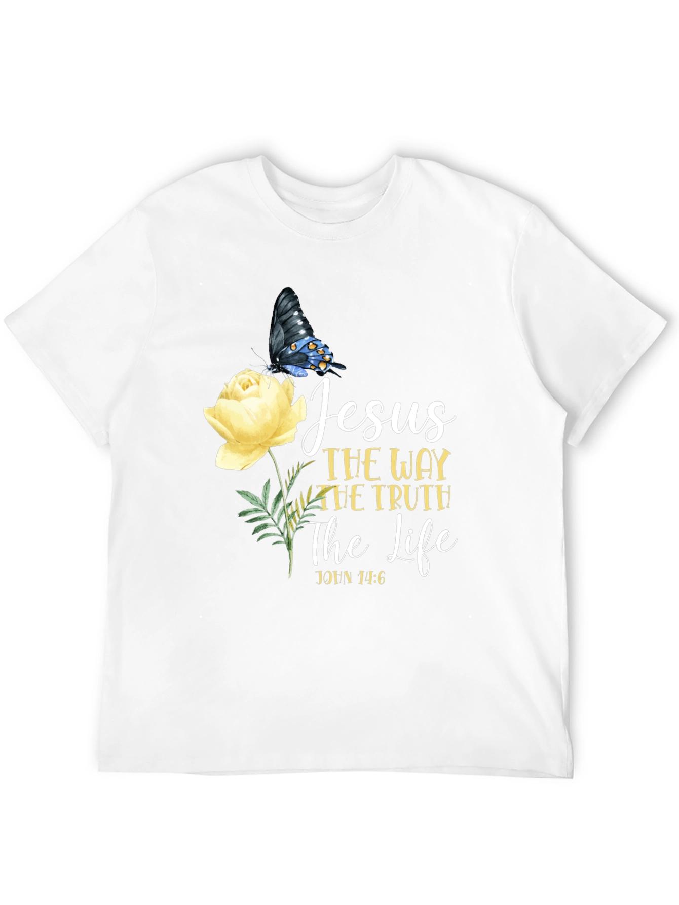 Jesus Way Truth Life T-Shirt Butterfly Rose Graphic