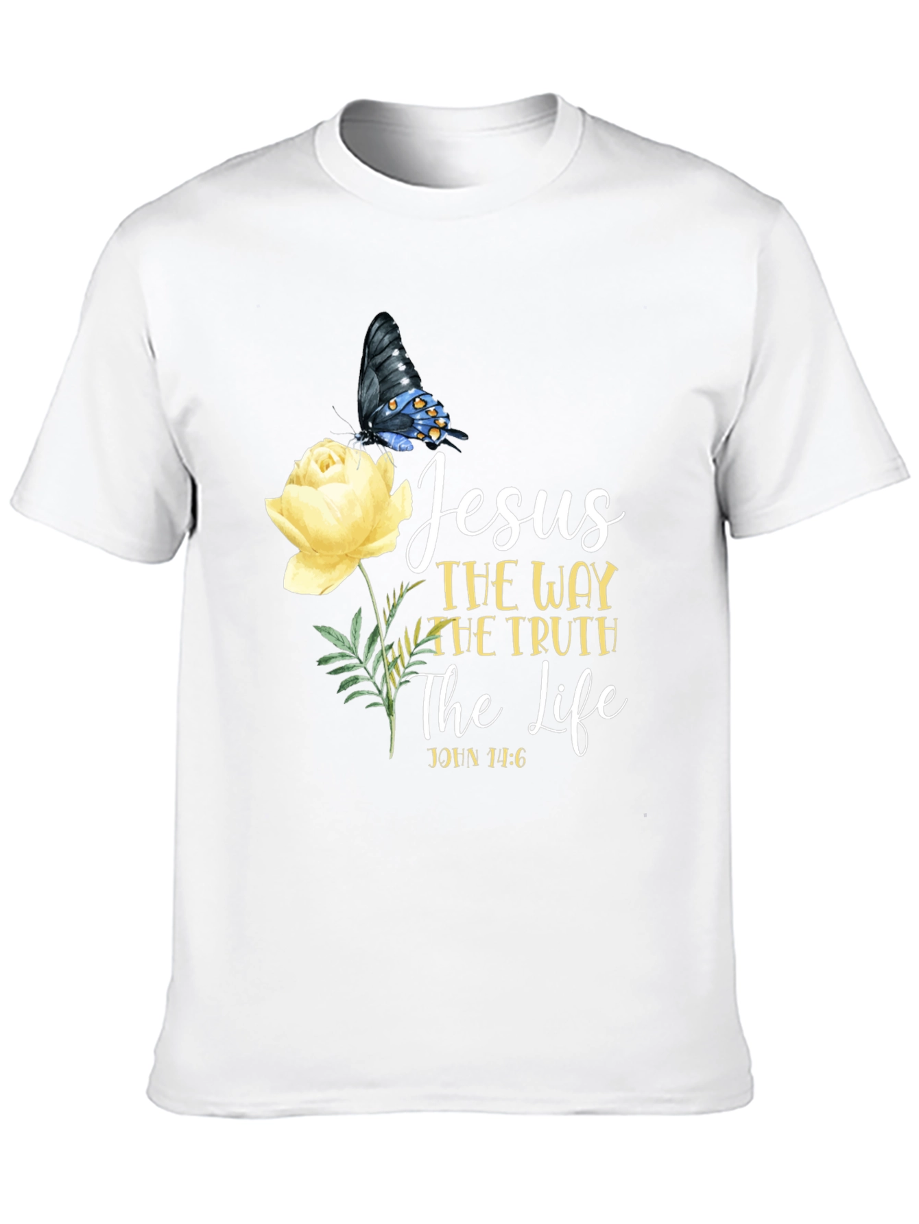 Jesus Way Truth Life T-Shirt Butterfly Rose Graphic