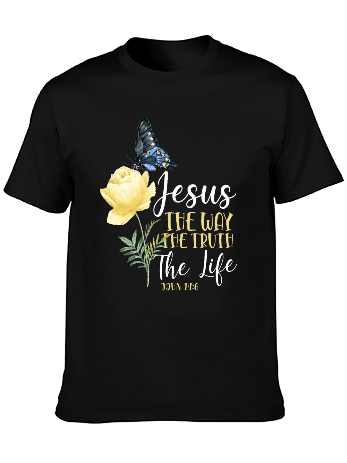Jesus Way Truth Life T-Shirt Butterfly Rose Graphic