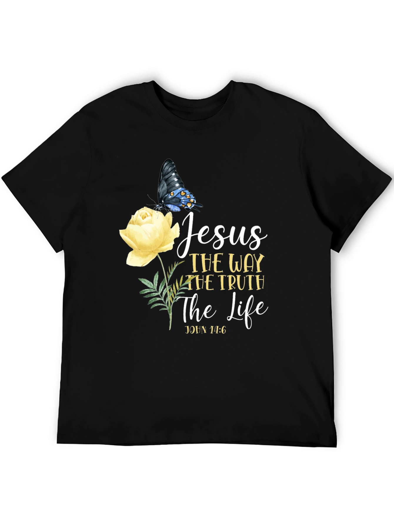 Jesus Way Truth Life T-Shirt Butterfly Rose Graphic