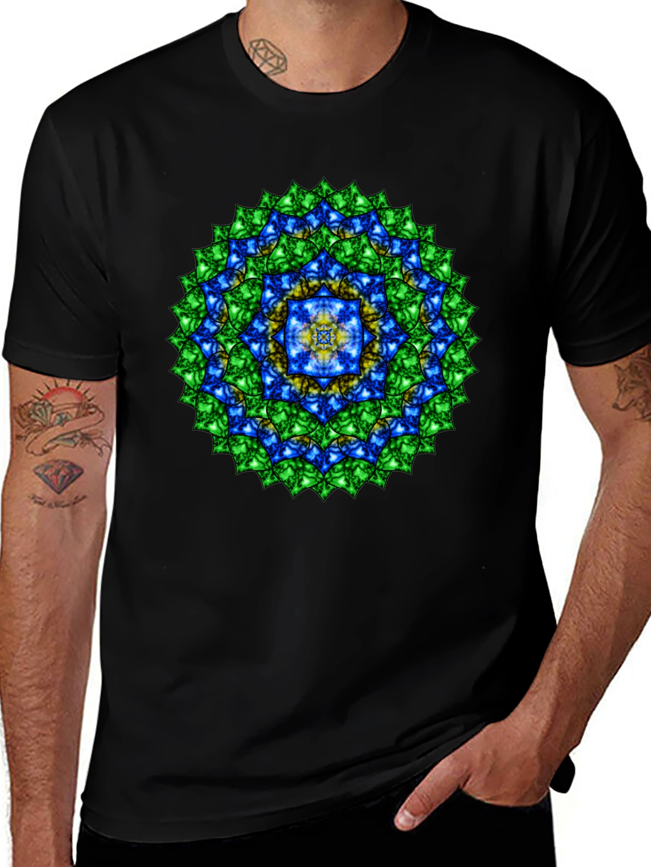 Mandala Gemstone Print Black T-Shirt