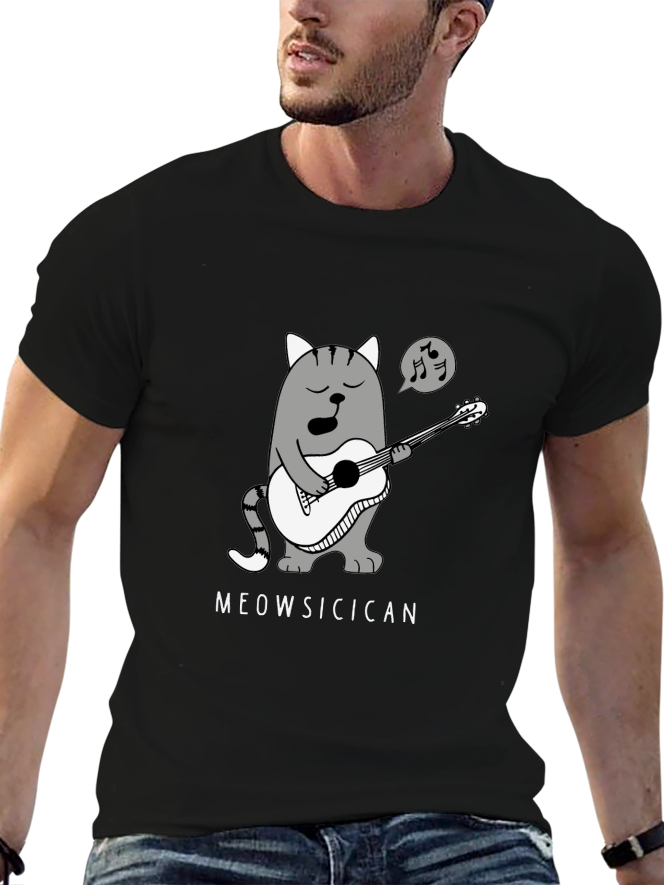 Meowsicican Cat Graphic T-Shirt - Black