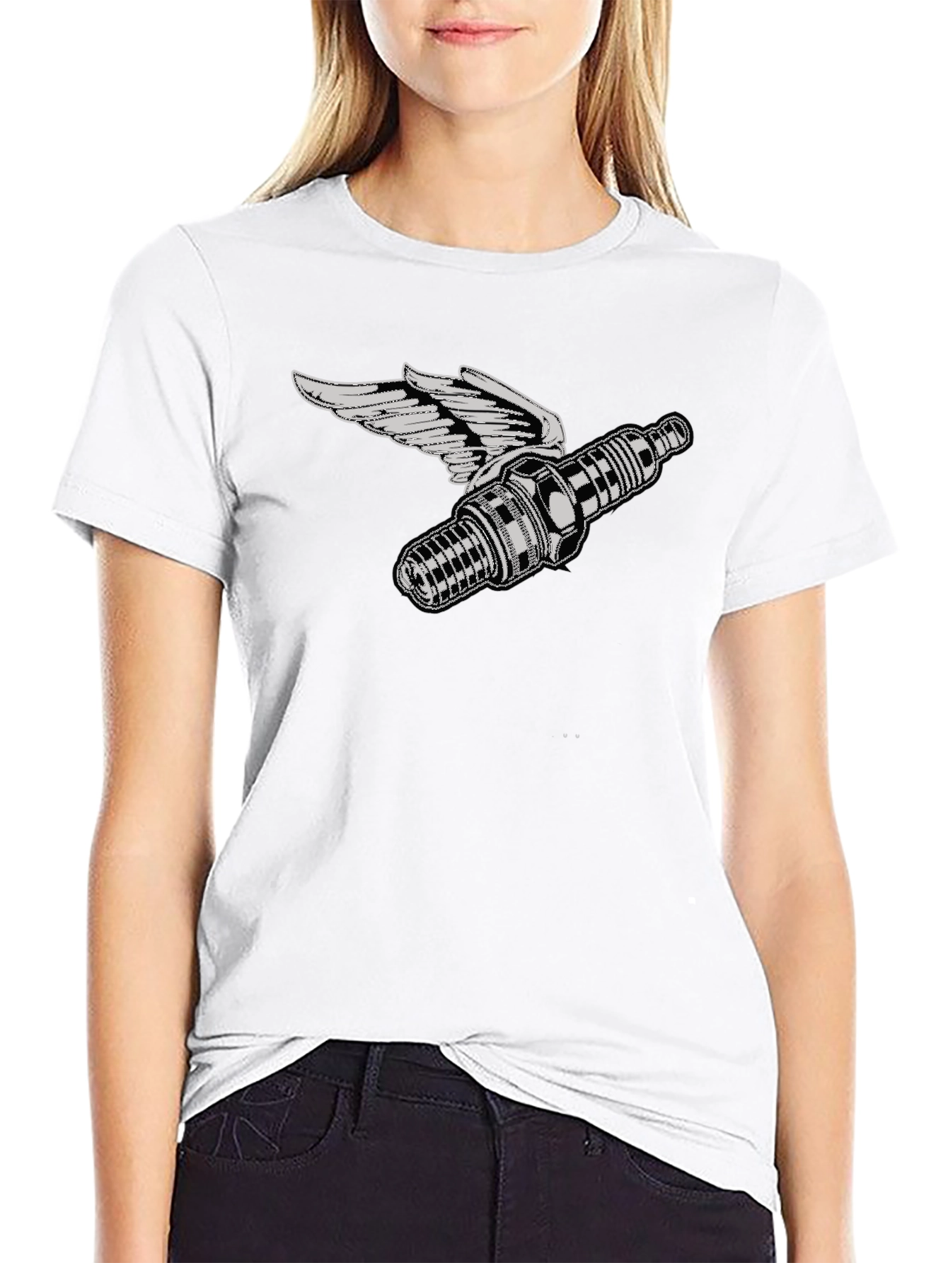 Winged Spark Plug Black T-Shirt