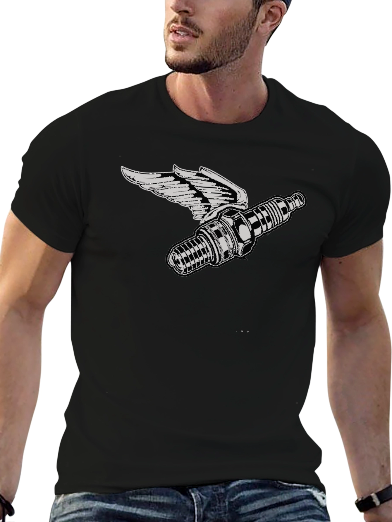 Winged Spark Plug Black T-Shirt