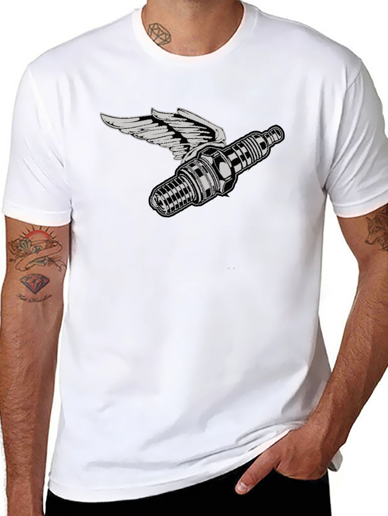 Winged Spark Plug Black T-Shirt