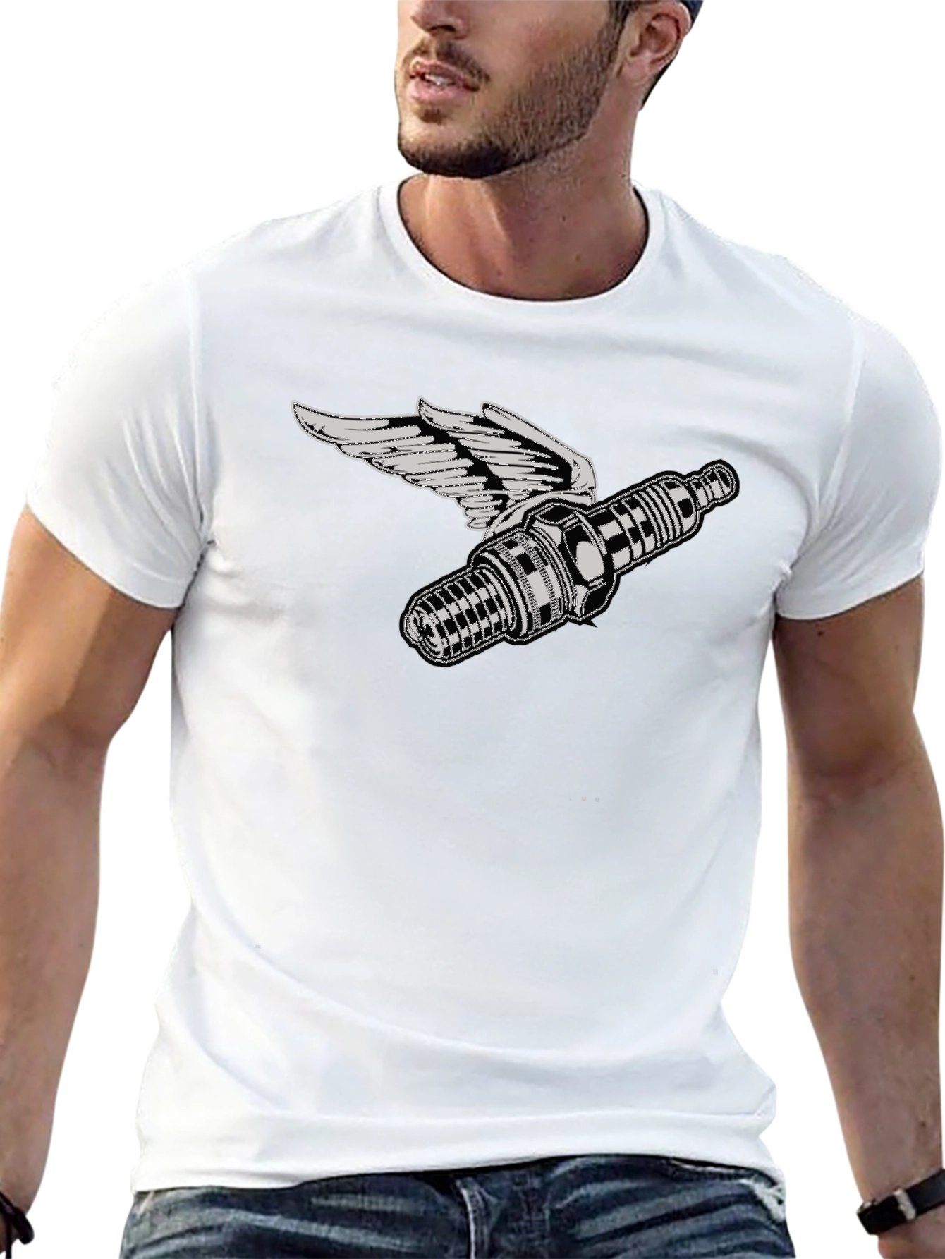 Winged Spark Plug Black T-Shirt