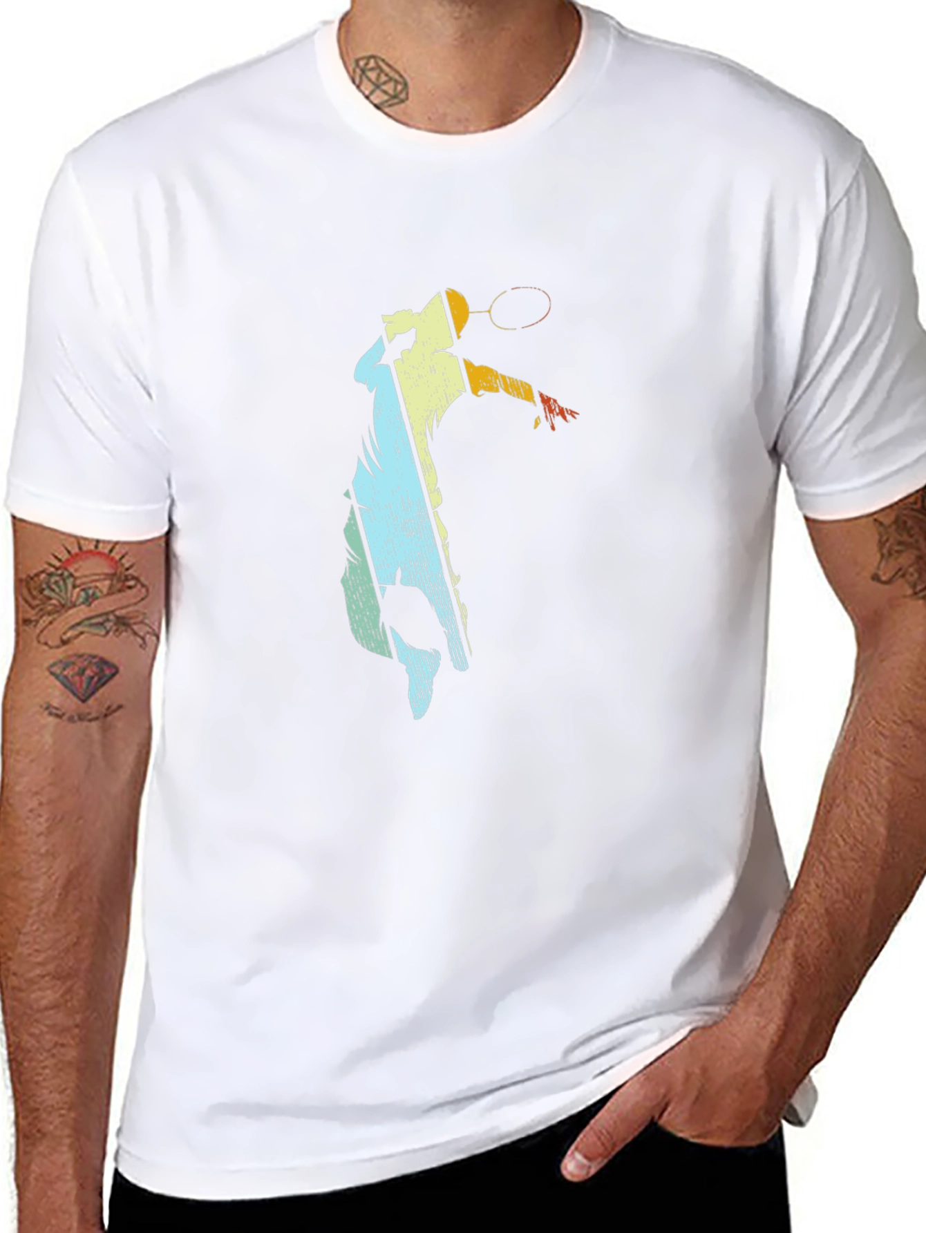 Retro Badminton Player Graphic T-Shirt