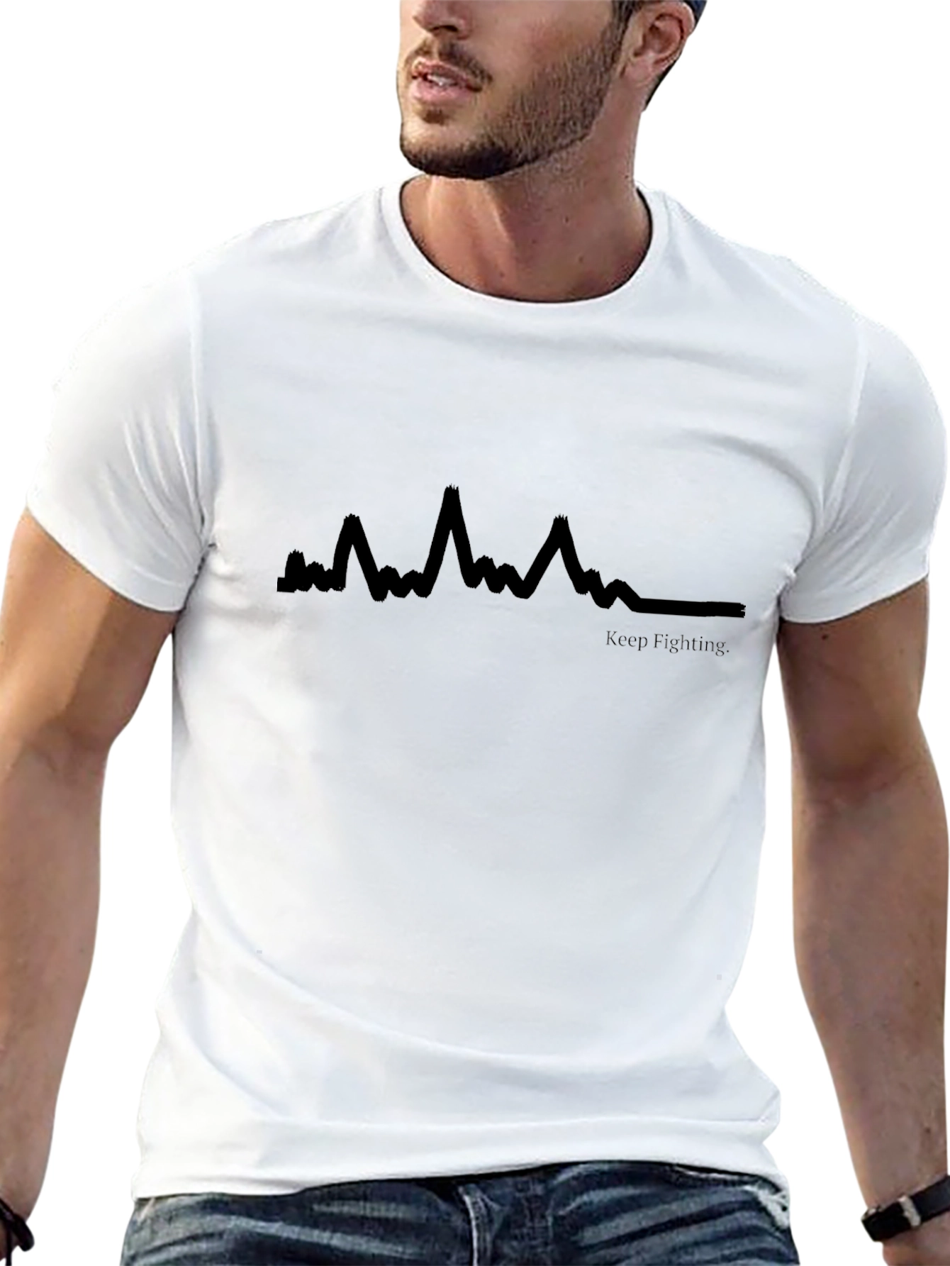 Keep Fighting ECG Heartbeat T-Shirt - Black