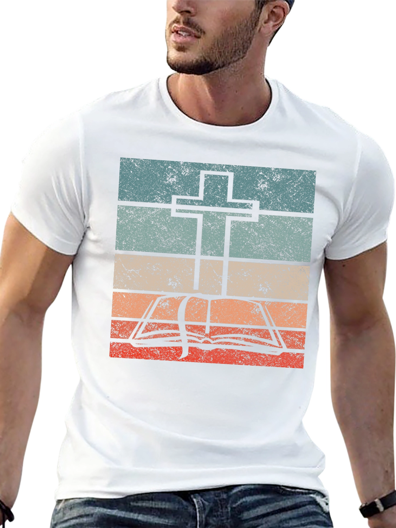 Retro Cross and Bible Graphic T-Shirt
