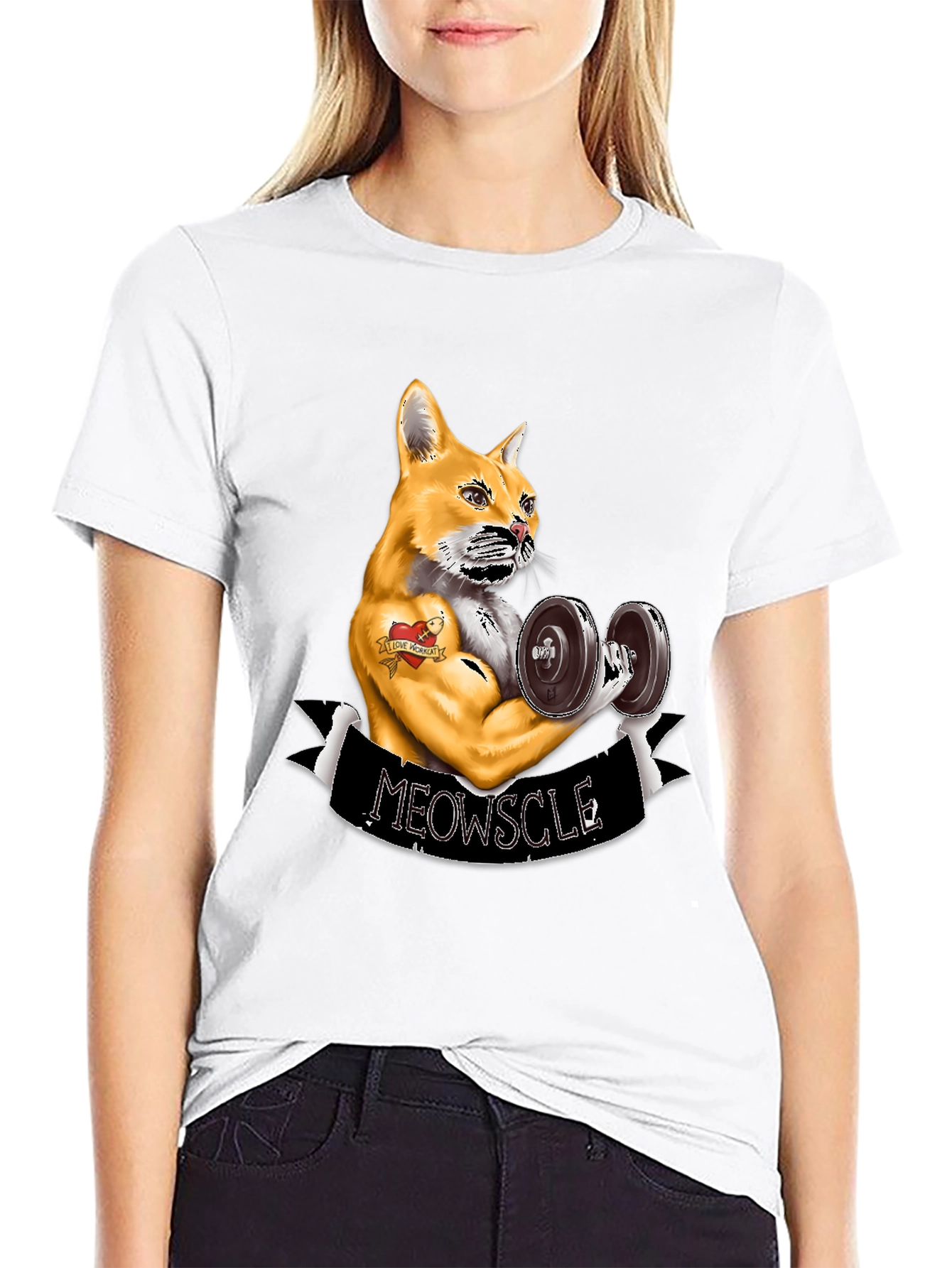 Meowscle Weightlifting Cat T-Shirt