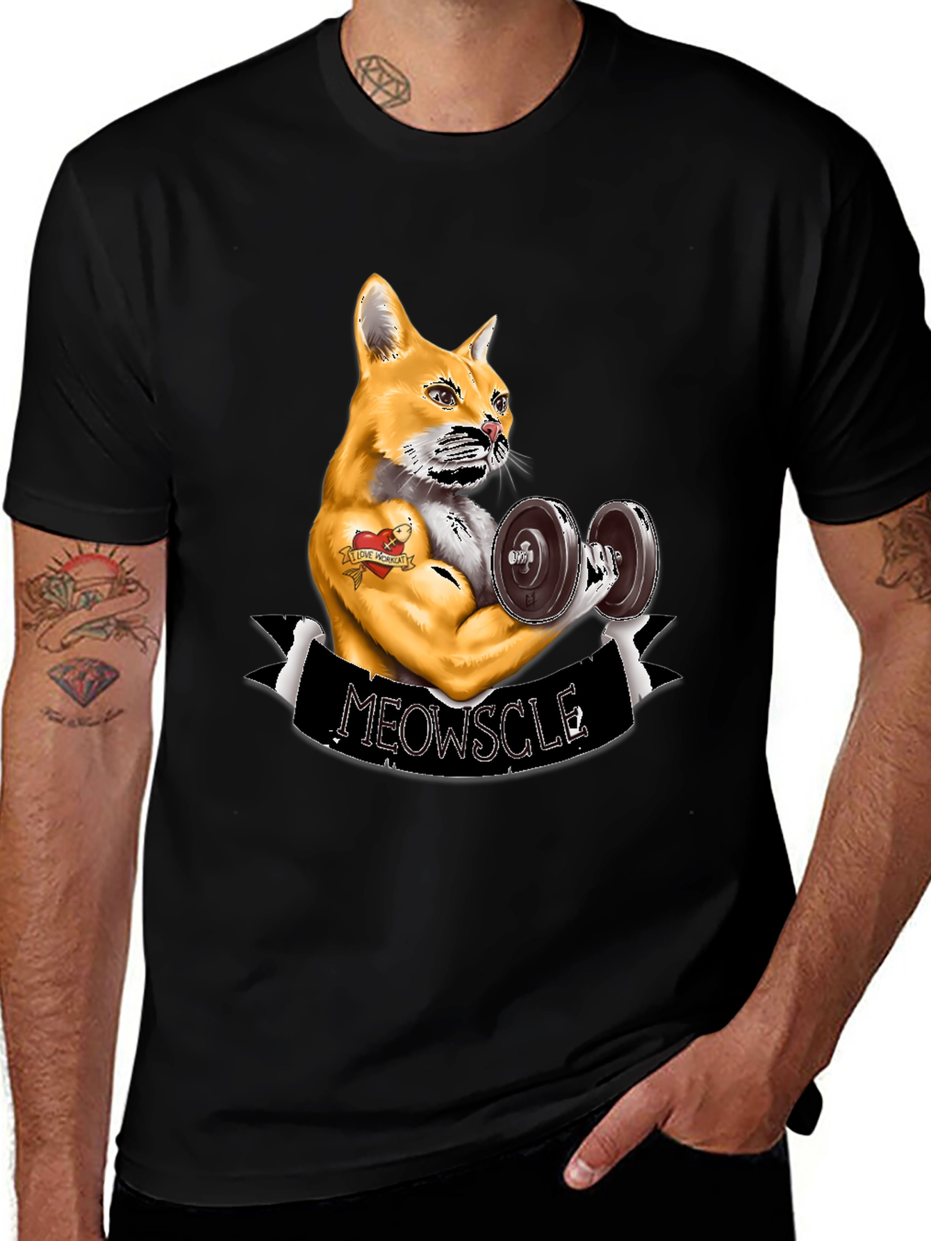 Meowscle Weightlifting Cat T-Shirt