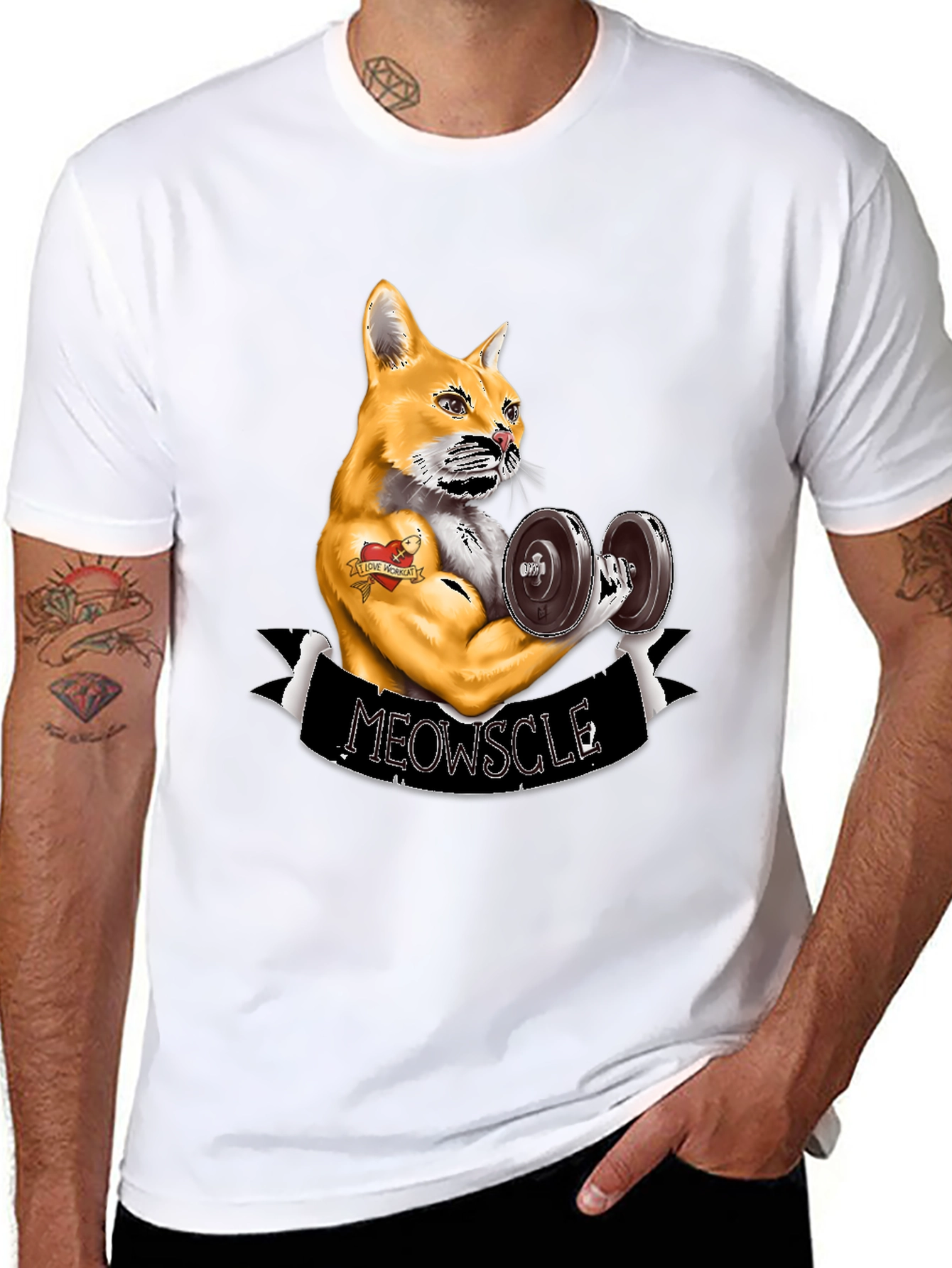 Meowscle Weightlifting Cat T-Shirt