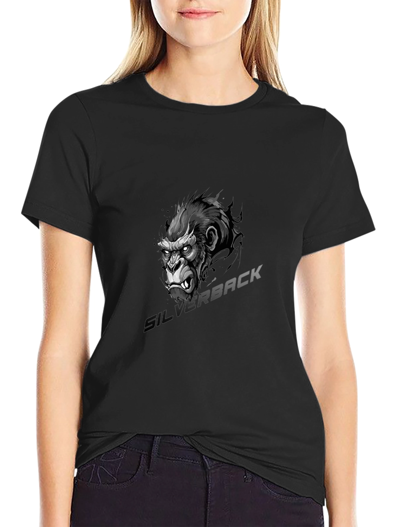Silverback Gorilla Graphic Print Black T-Shirt