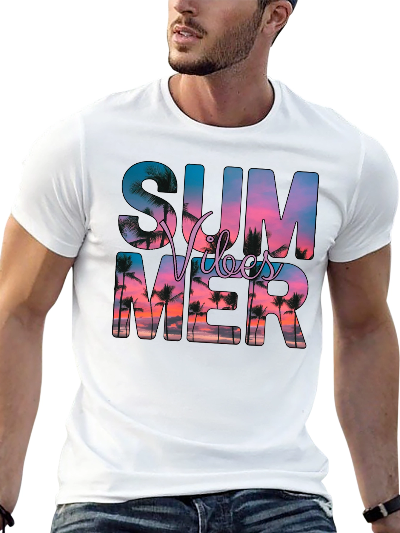 Summer Vibes Graphic Tee - Black Cotton Blend
