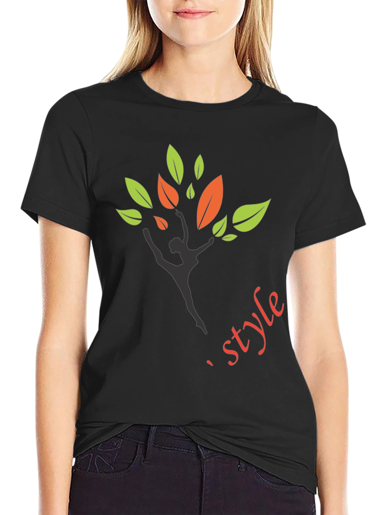Stylish Black T-Shirt with Dancer Tree Design