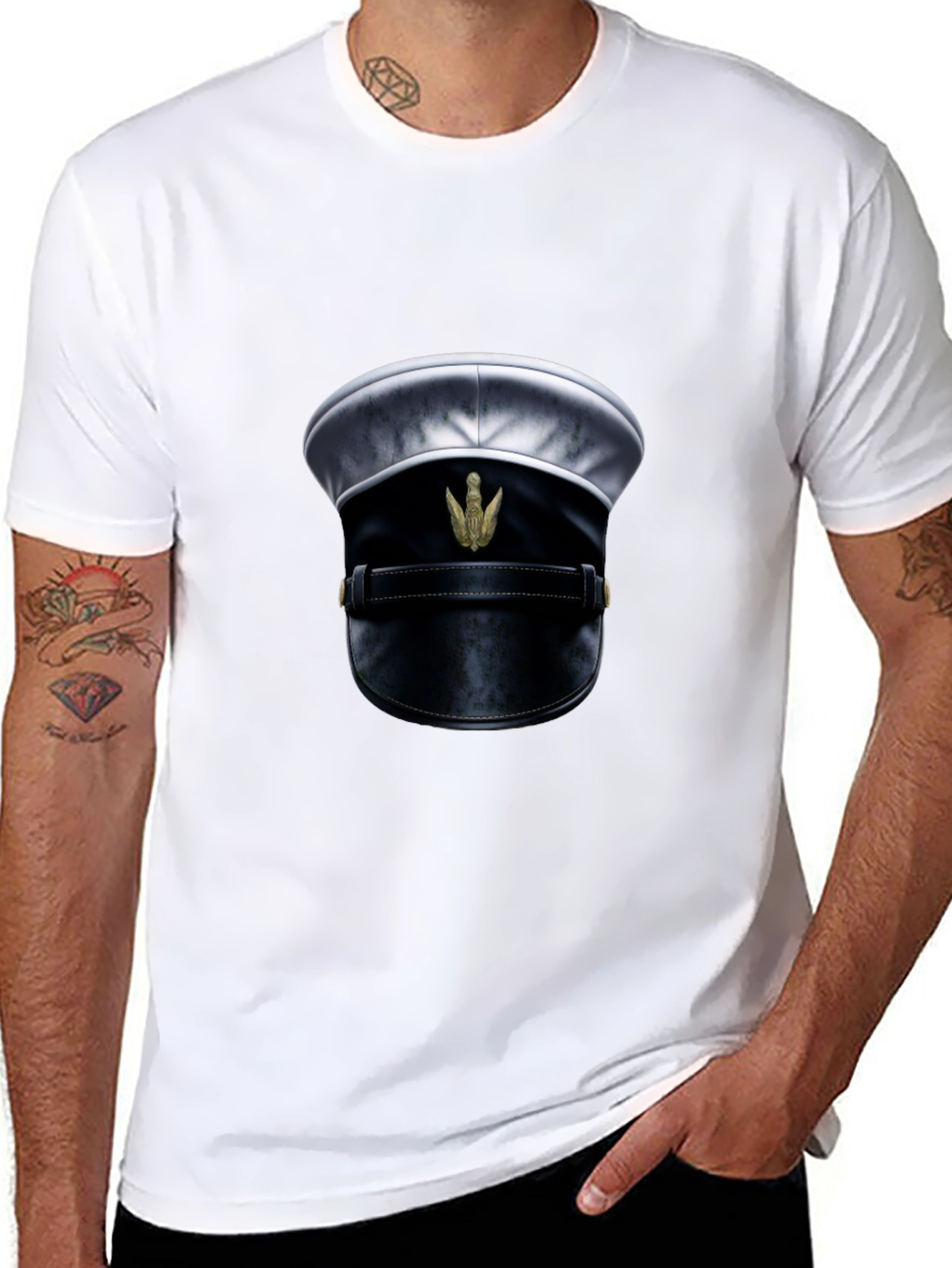 Novelty Officers Hat Graphic Tee - Black