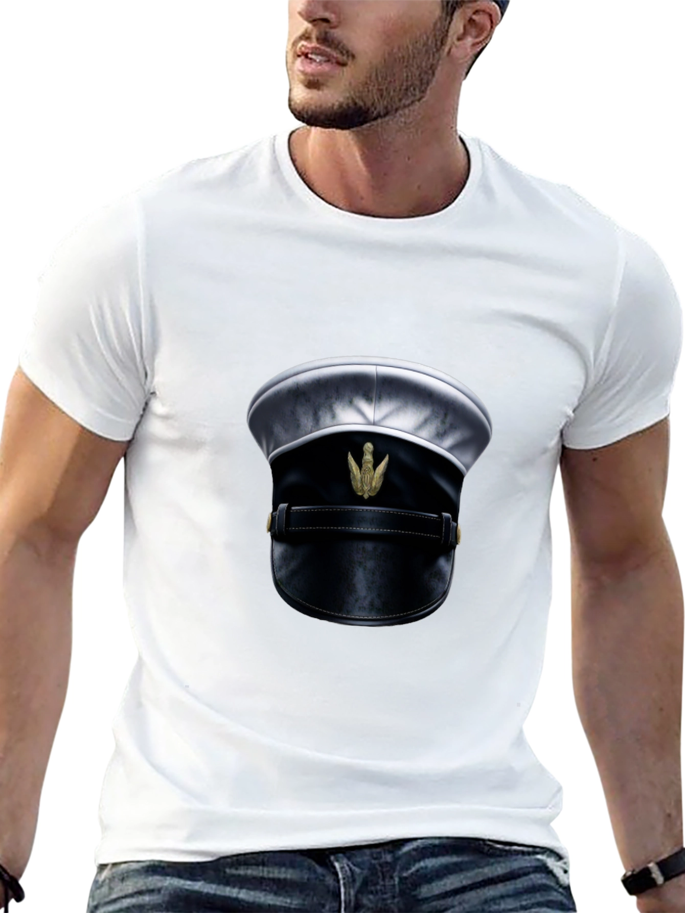 Novelty Officers Hat Graphic Tee - Black