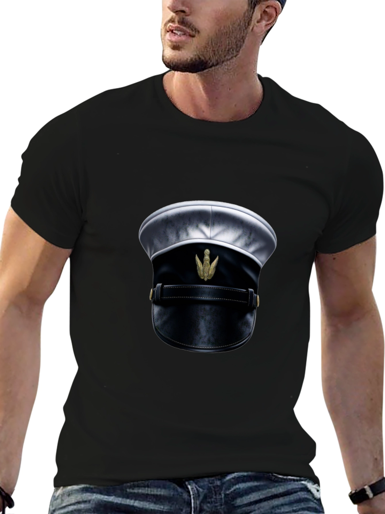 Novelty Officers Hat Graphic Tee - Black