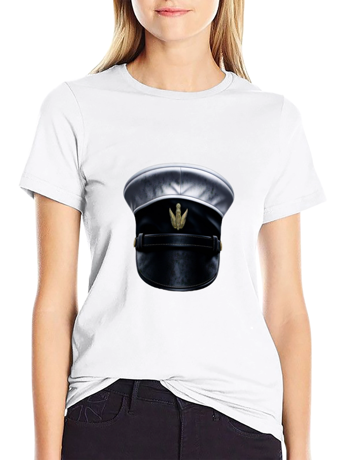 Novelty Officers Hat Graphic Tee - Black