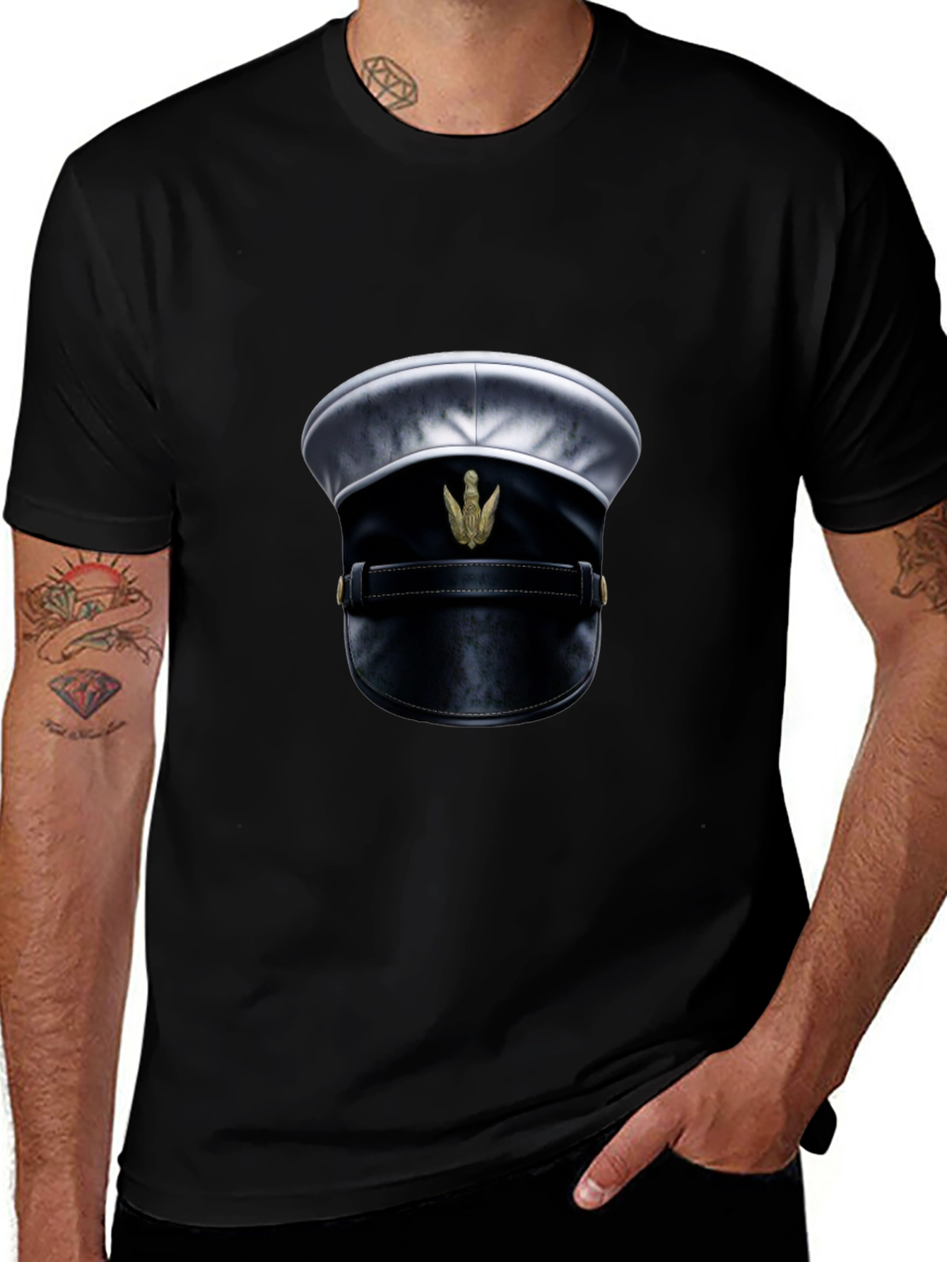 Novelty Officers Hat Graphic Tee - Black