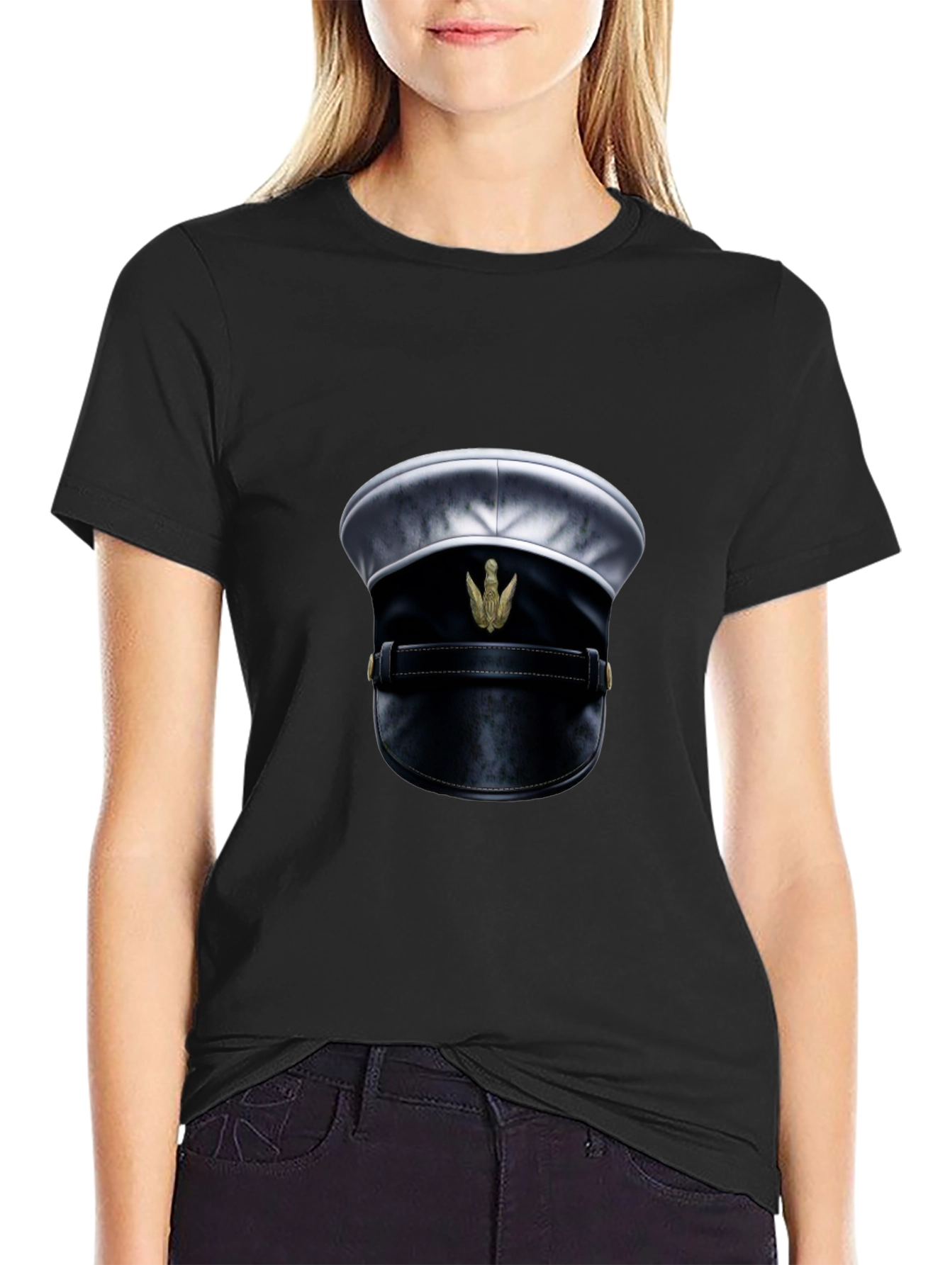 Novelty Officers Hat Graphic Tee - Black