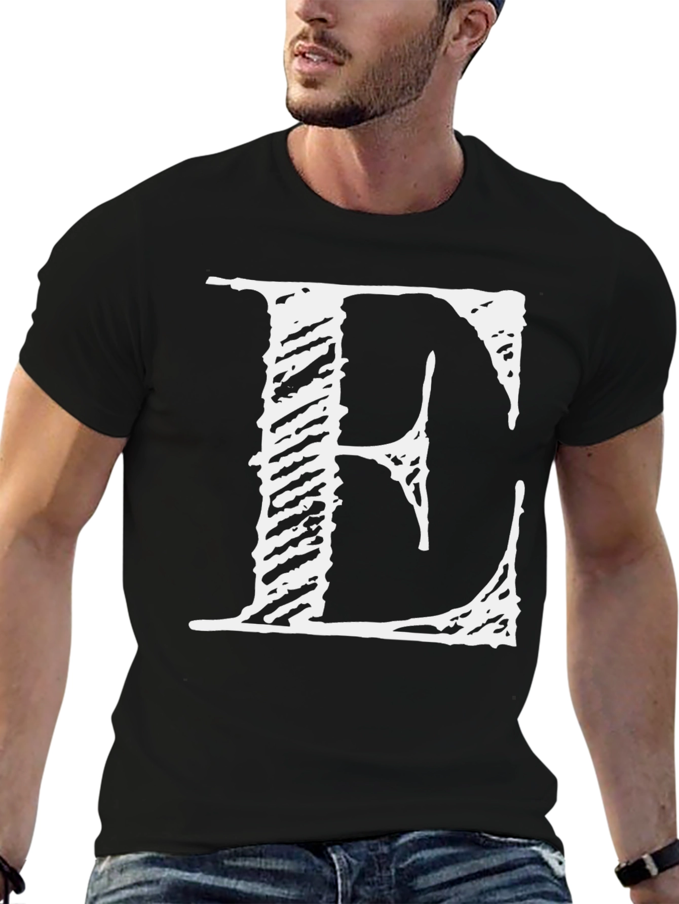 Bold E Graphic Tee - Black Cotton Blend