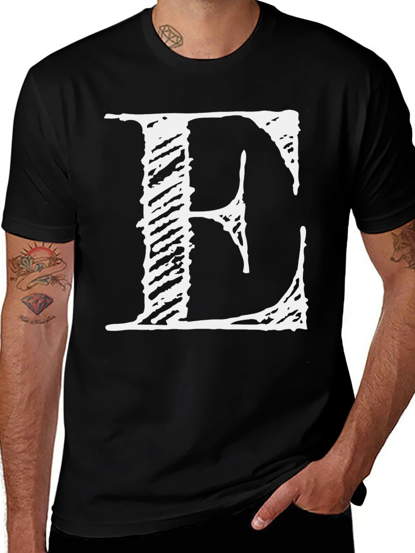 Bold E Graphic Tee - Black Cotton Blend